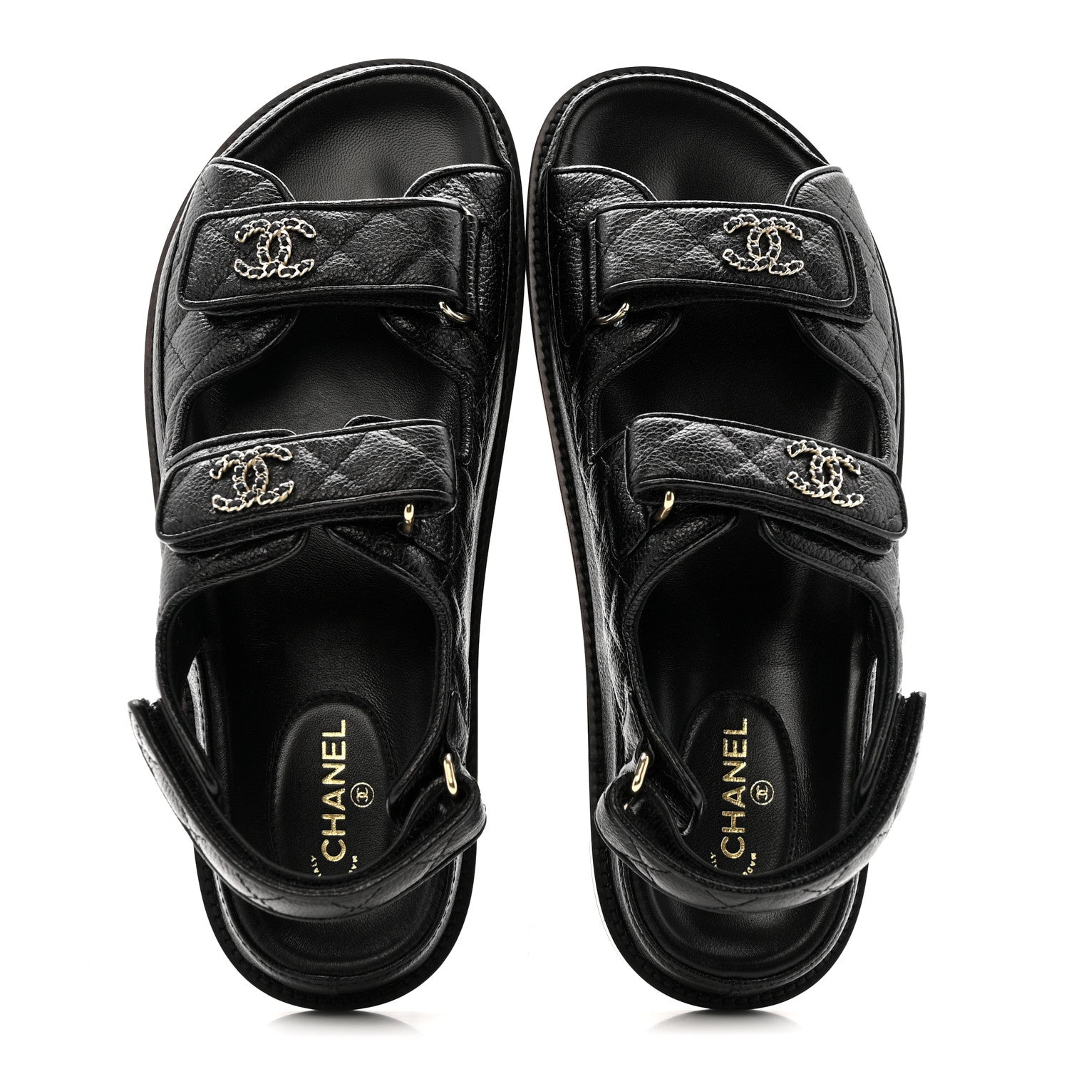 Grained Calfskin Velcro Dad Sandals 38.5 Black