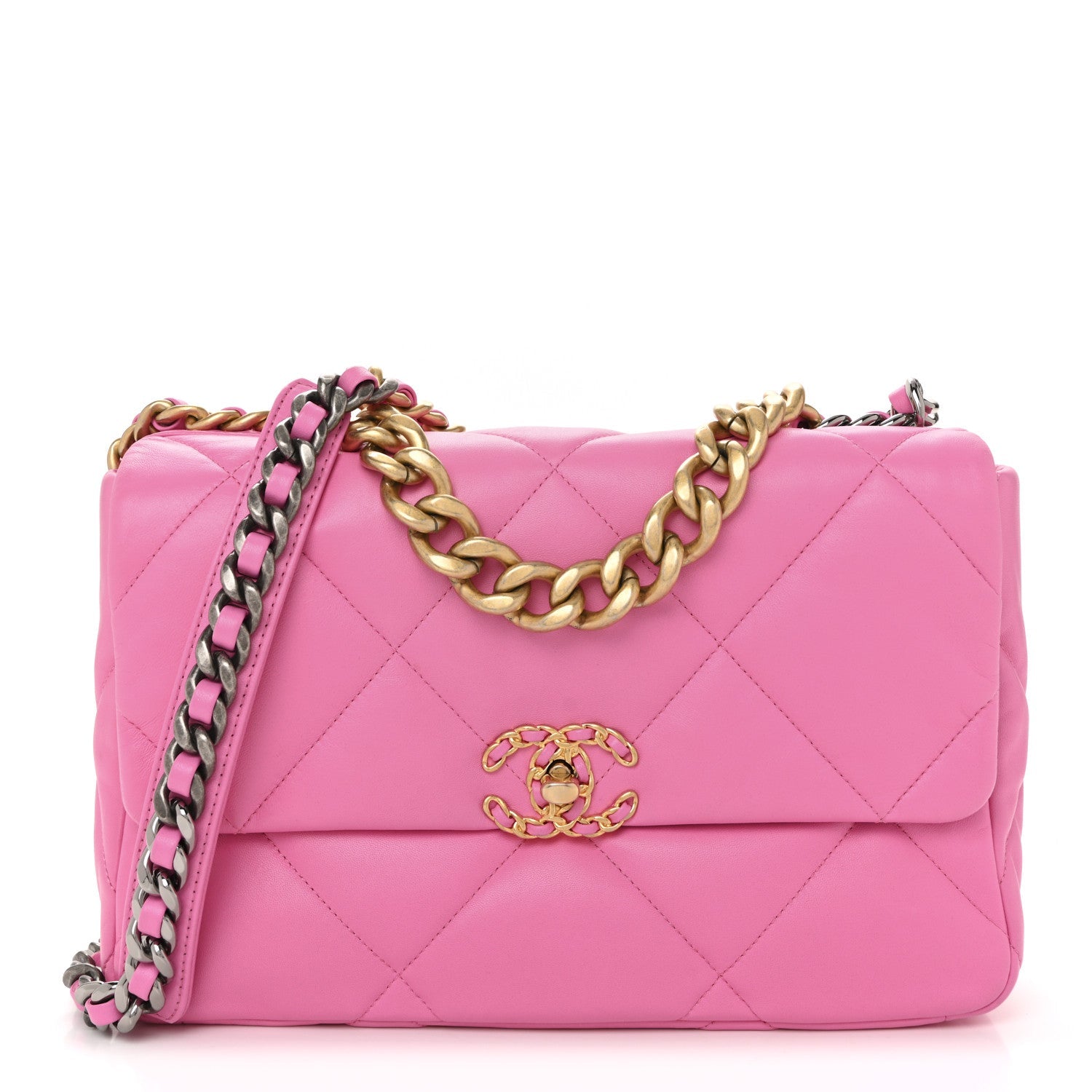 Lambskin Quilted Large Chanel 19 Flap Neon Pink