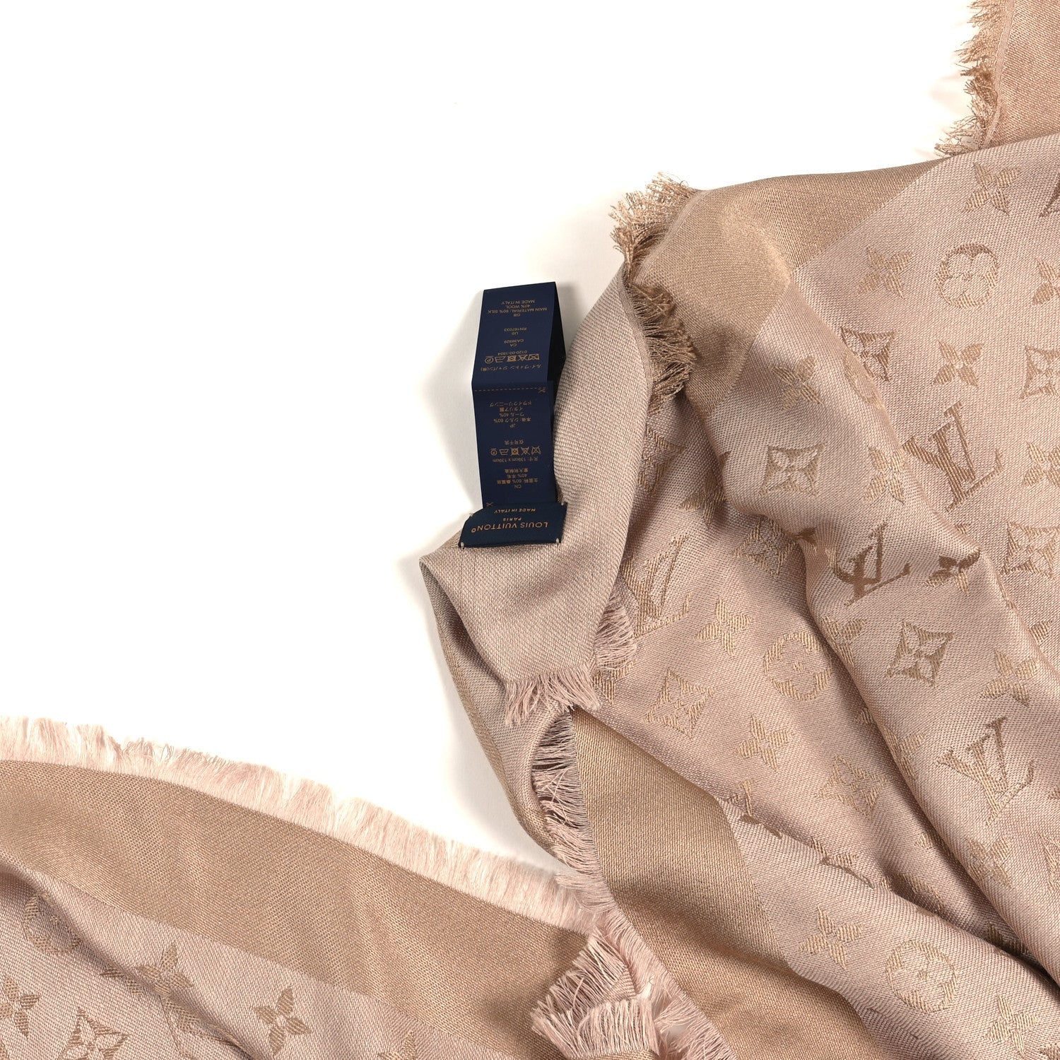 Silk Wool Monogram Denim Shawl Beige Rose