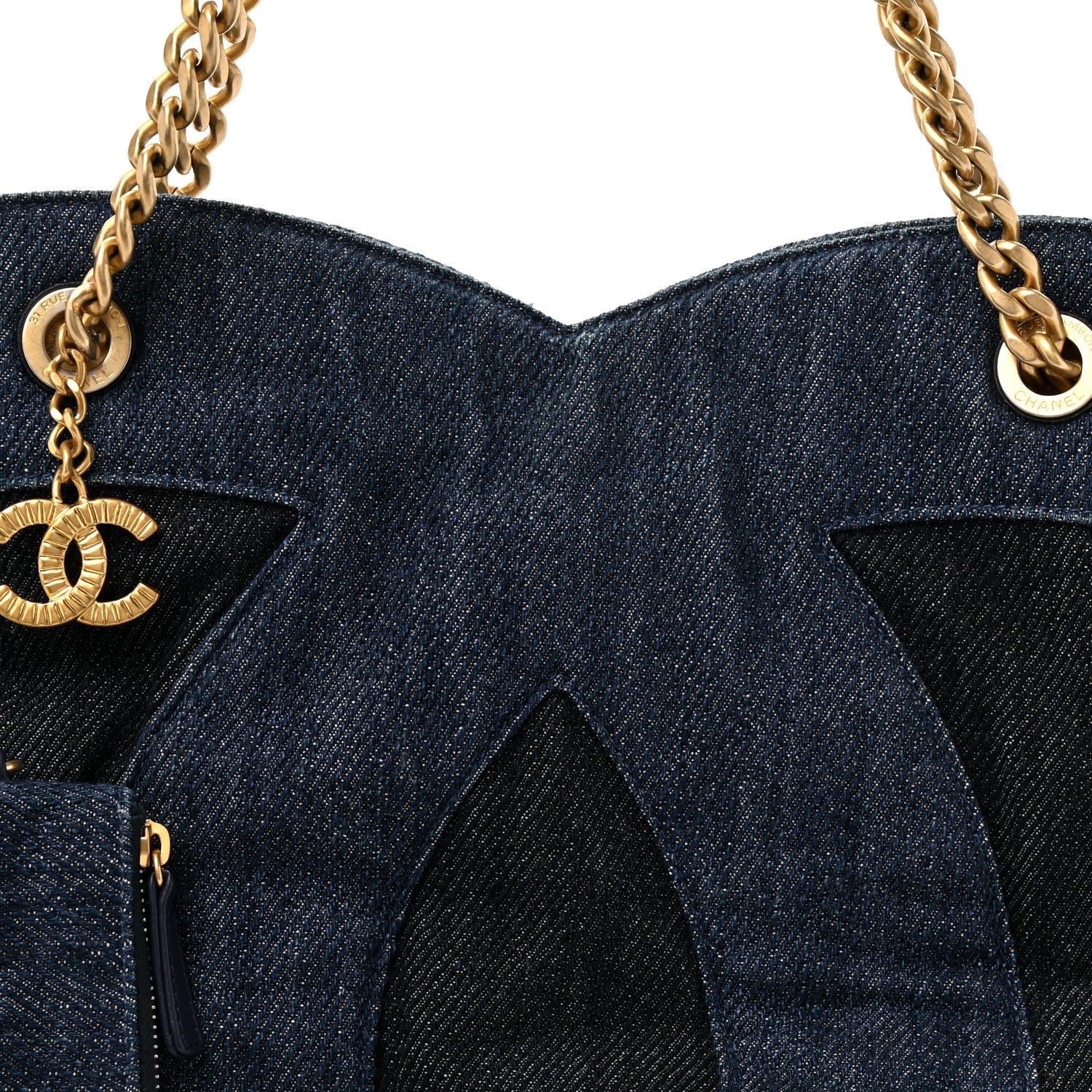 Denim Large Two Tone CC Shopping Tote Blue