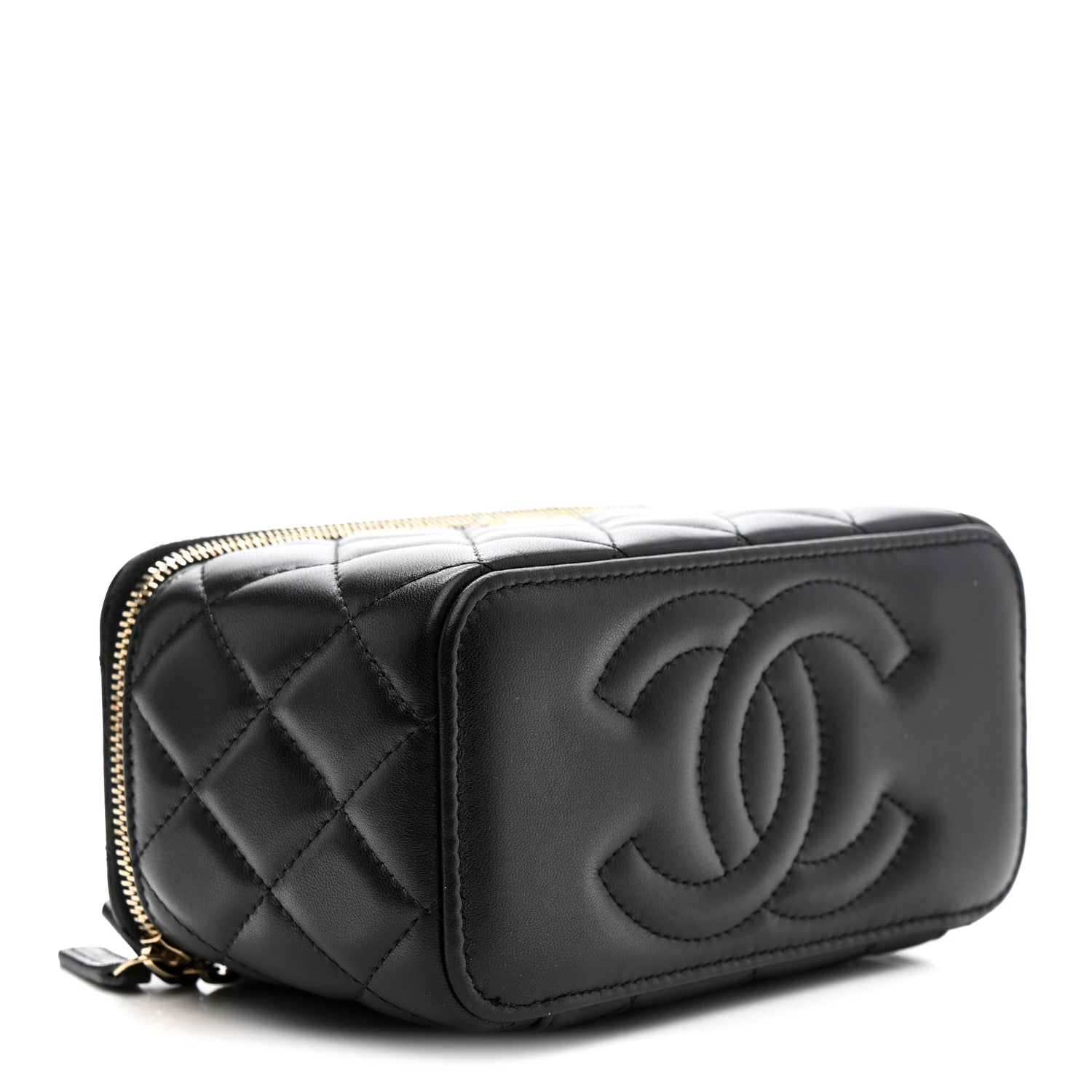 Lambskin Quilted Pearl Crush Small Vanity Case With Chain Black