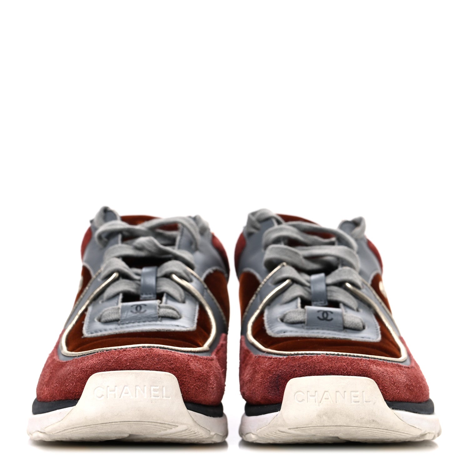 Suede Velvet Lambskin CC Sneakers 36 Burgundy Grey