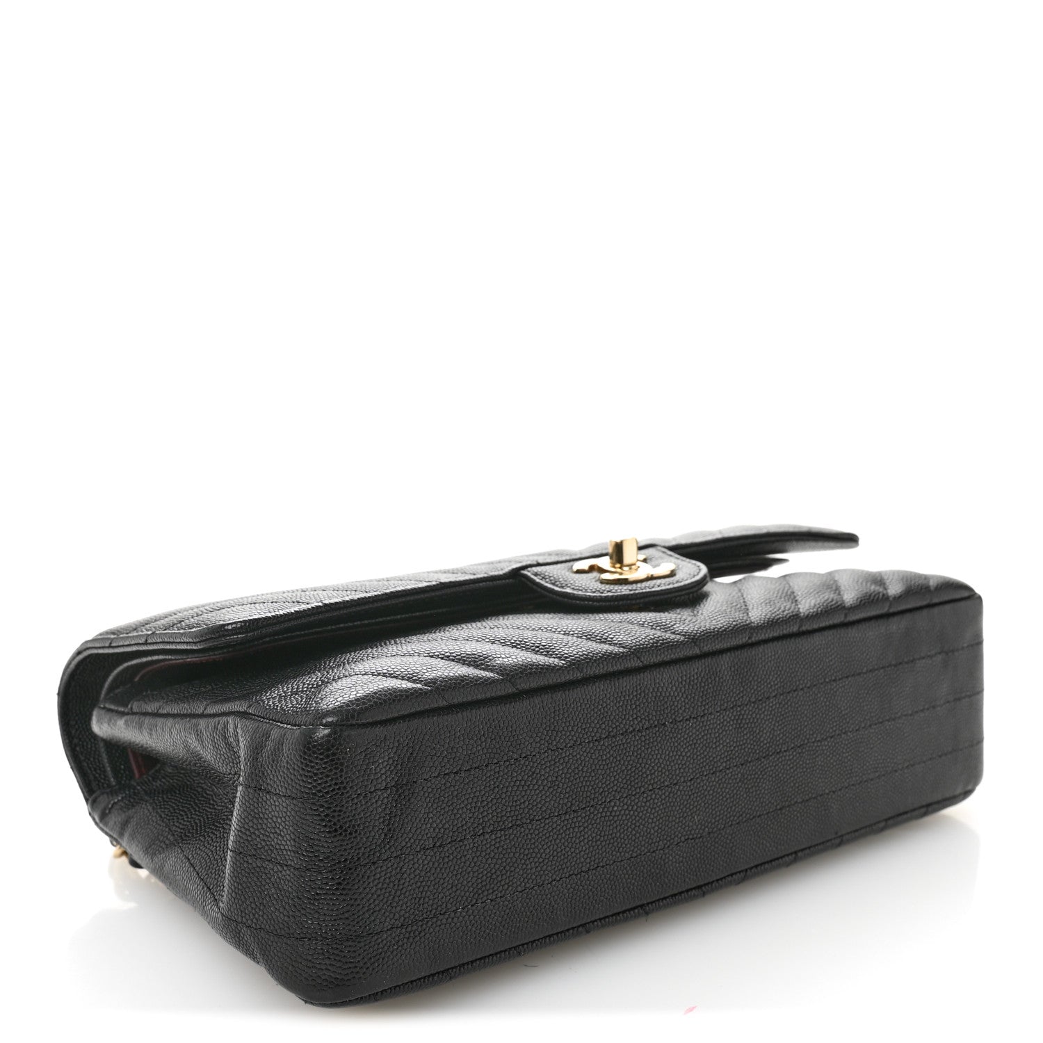 Caviar Chevron Quilted Medium Double Flap Black