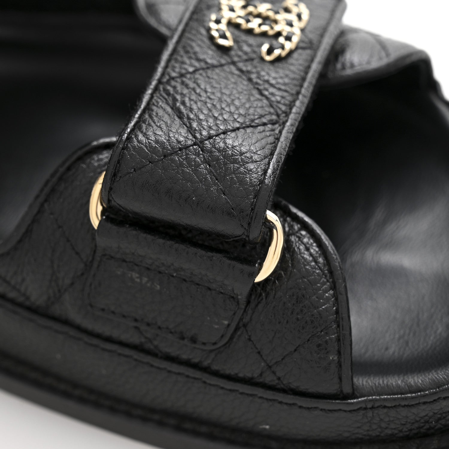 Grained Calfskin Velcro Dad Sandals 37.5 Black