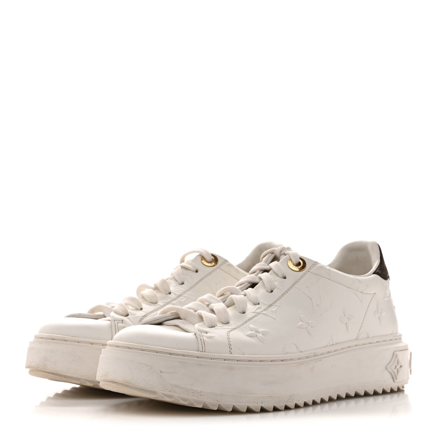 Lambskin Embossed Monogram Time Out Sneakers 35  White