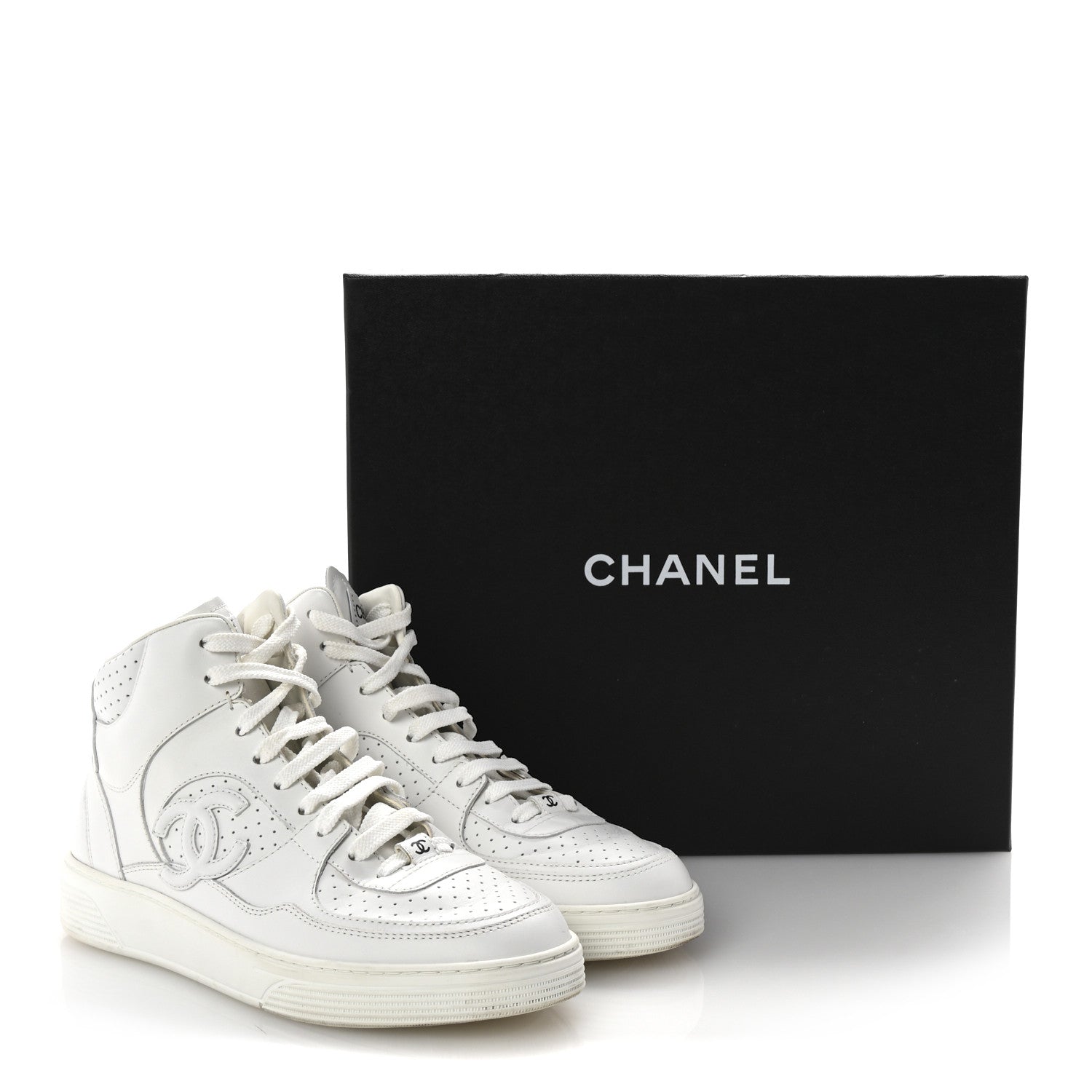 Calfskin CC High Top Sneaker 38.5 White