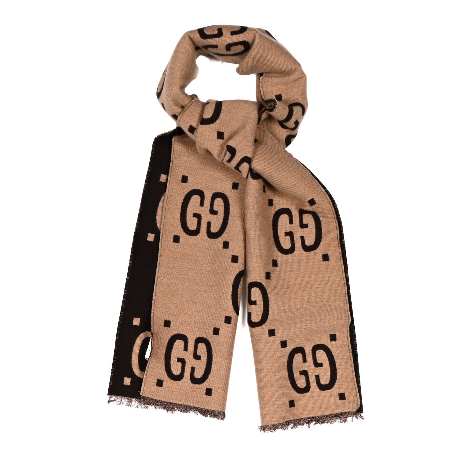 Wool Silk Monogram Jumbo GG Freedom Scarf Dark Brown Beige