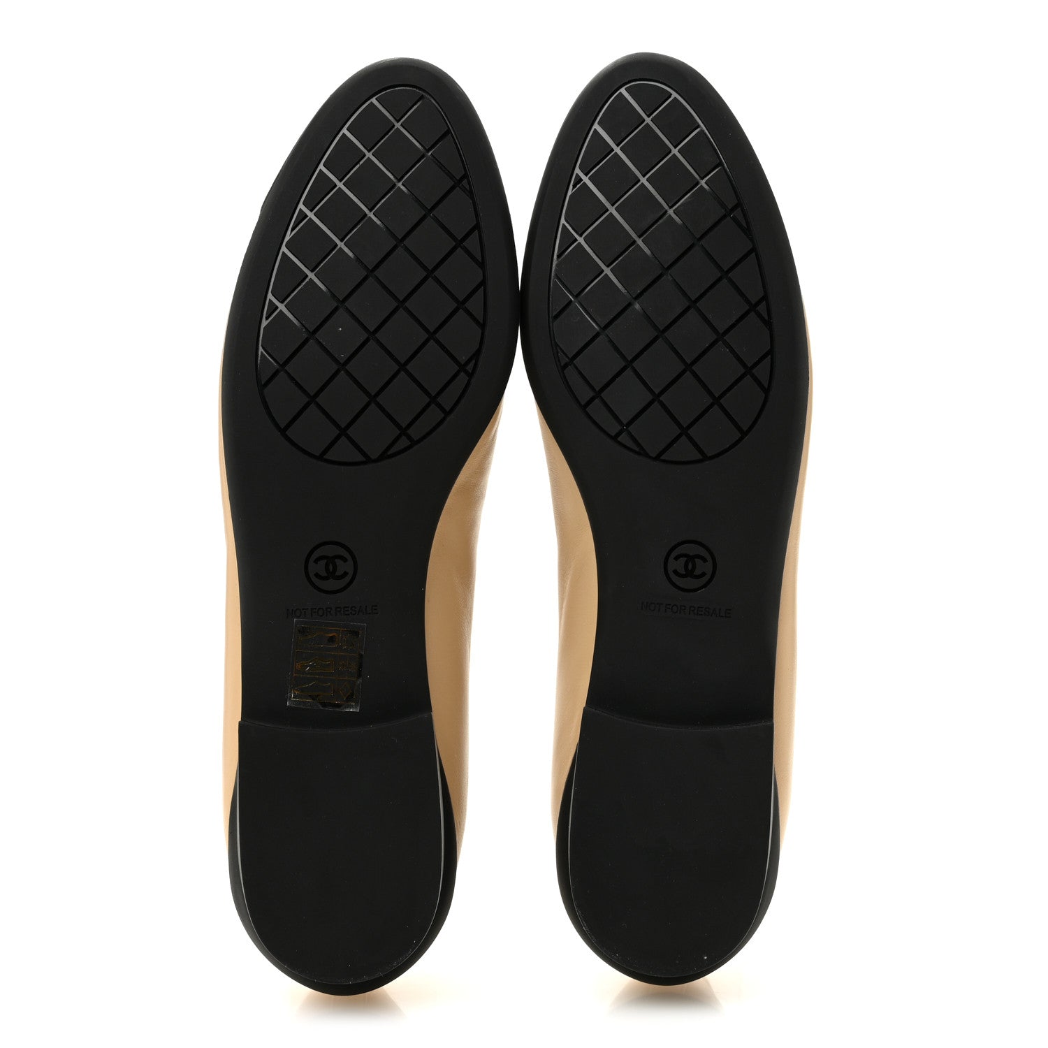 Lambskin Cap Toe CC Uniform Ballerina Flats 40 Beige Black