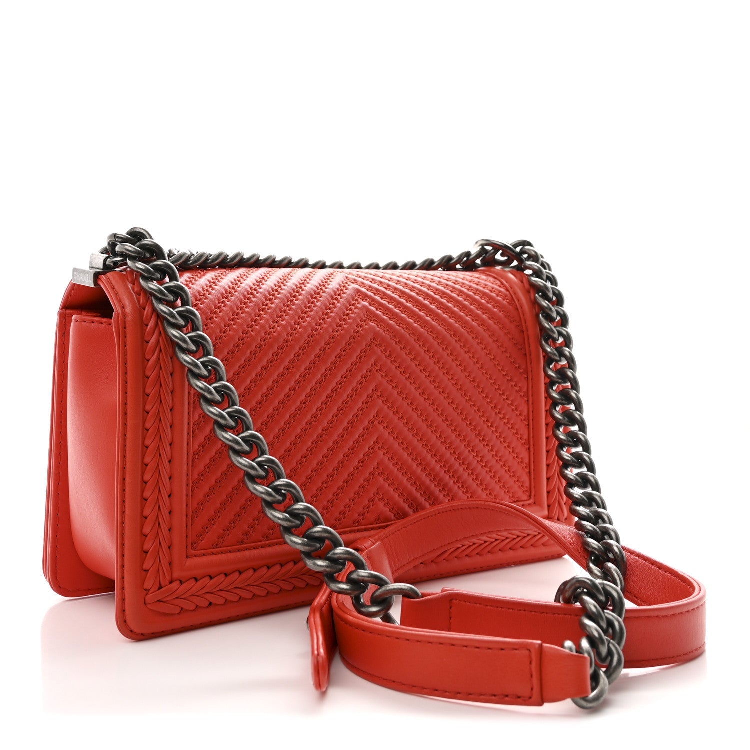 Calfskin Chevron Quilted Medium Braided Boy Flap Orange