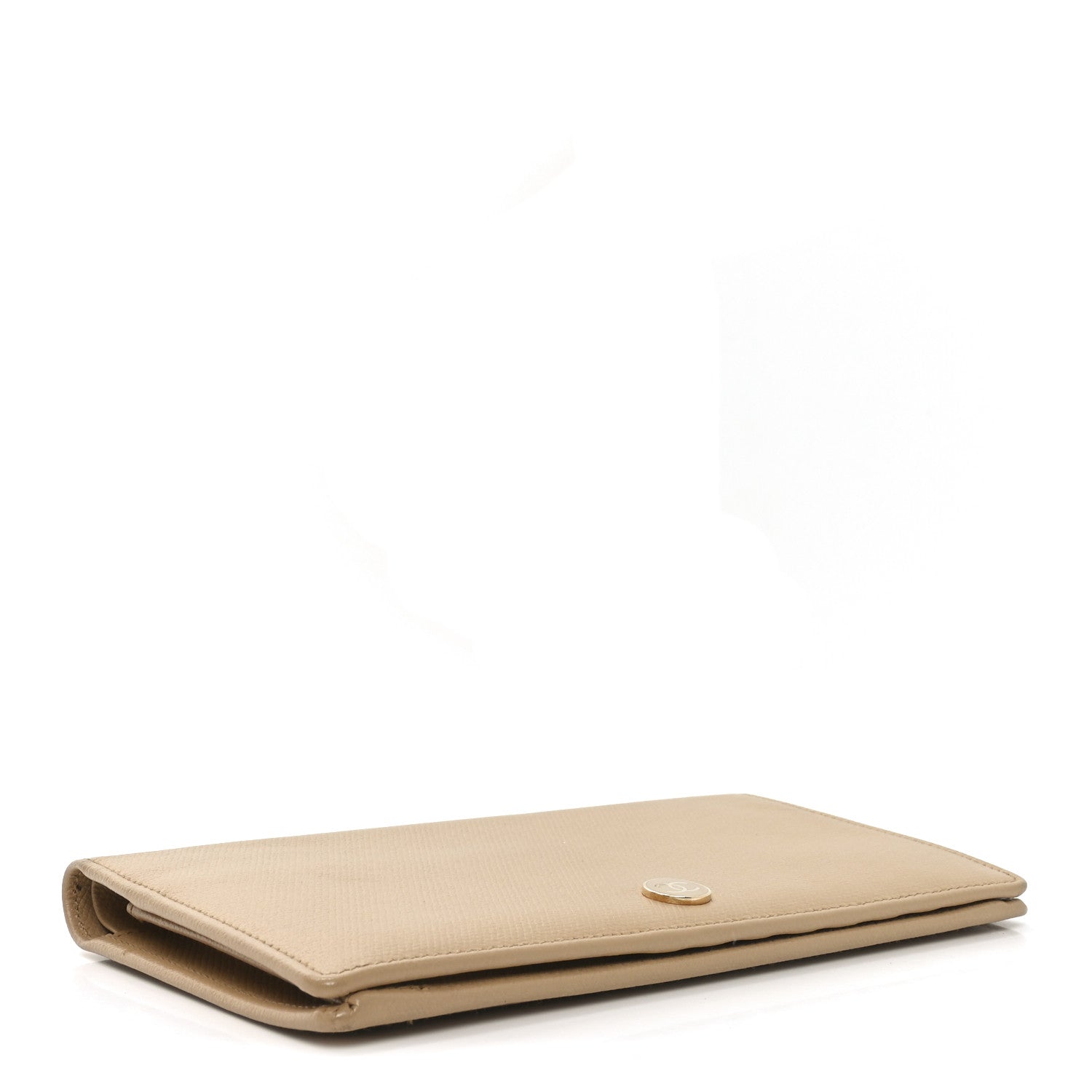 Grained Calfskin CC Button Yen Wallet Beige