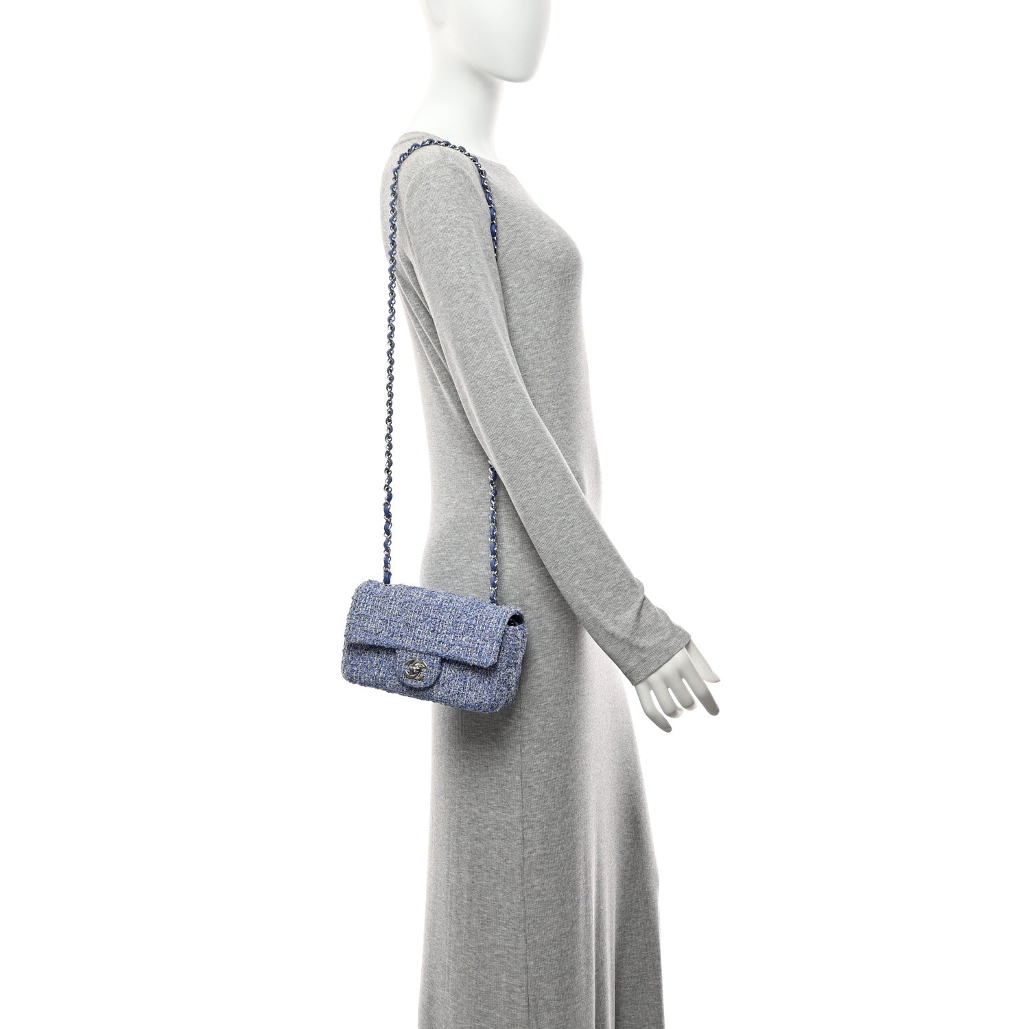 Tweed Quilted Mini Rectangular Flap Blue White