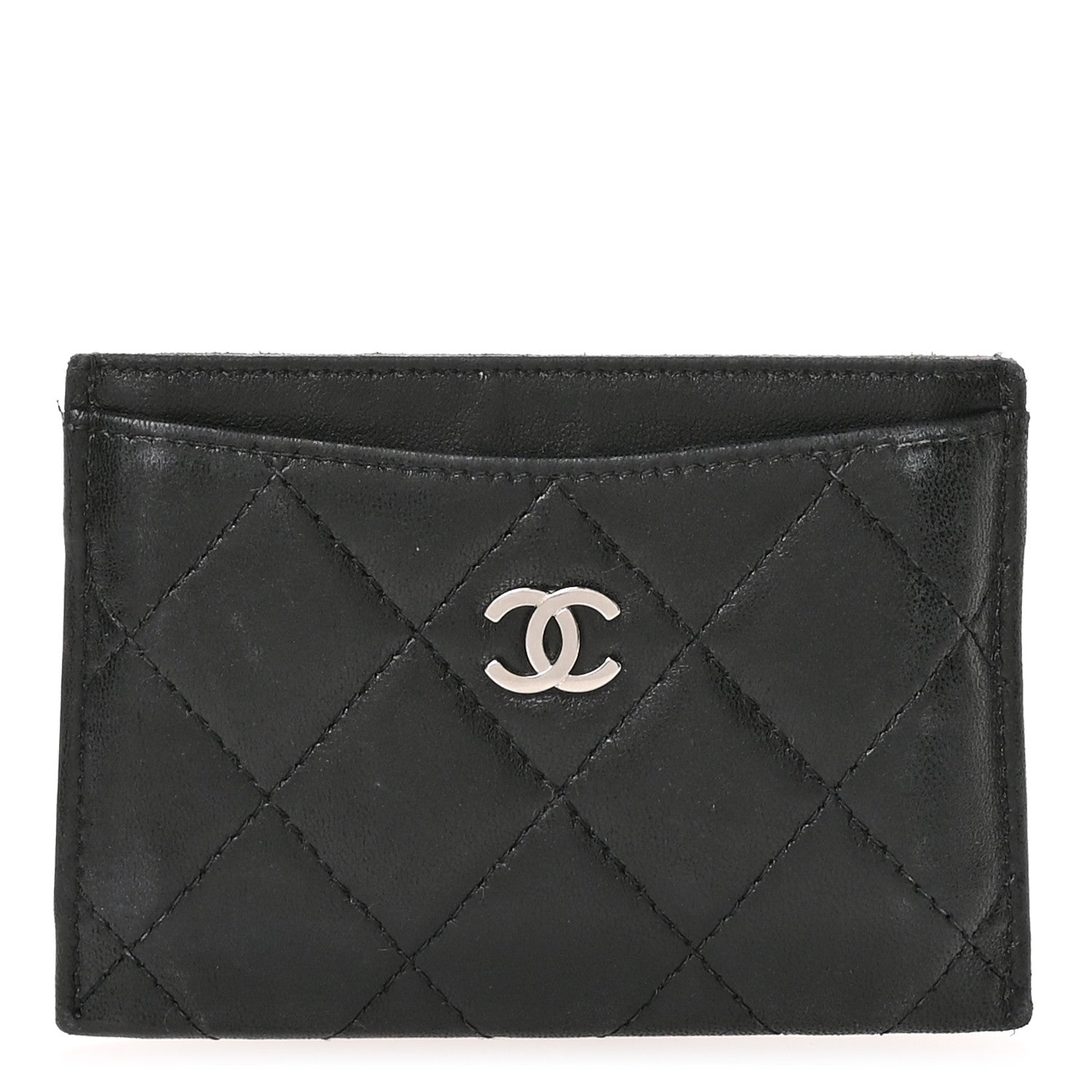 Lambskin Quilted Card Holder Black