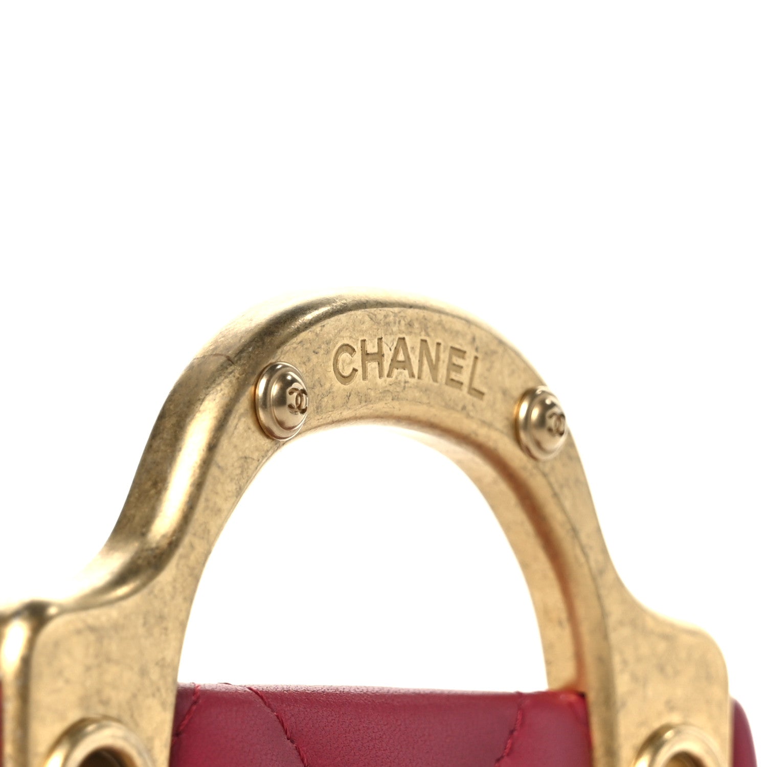 Calfskin Quilted Lady Handle Flap Card Holder With Chain Dark Pink