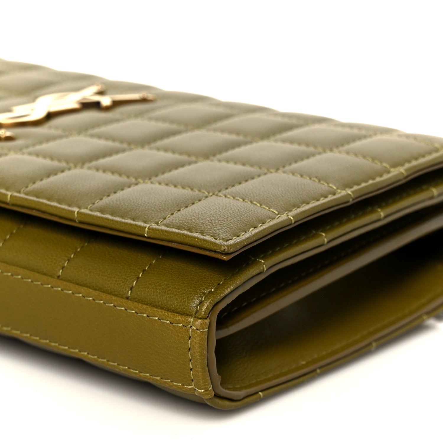 Lambskin Carre Quilted Cassandre Chain Wallet Olive Drab