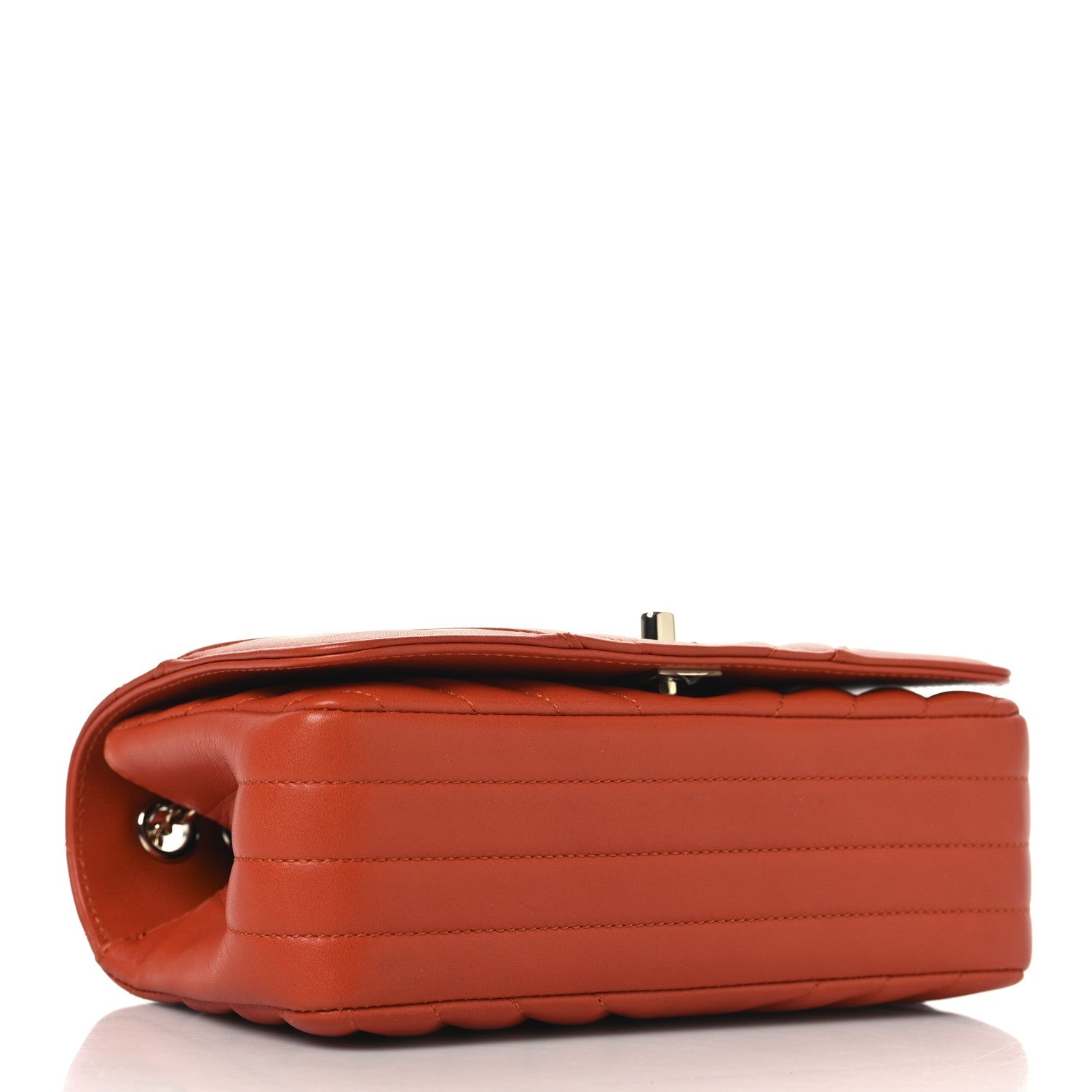 Calfskin Chevron Quilted Mini Statement Flap Dark Orange