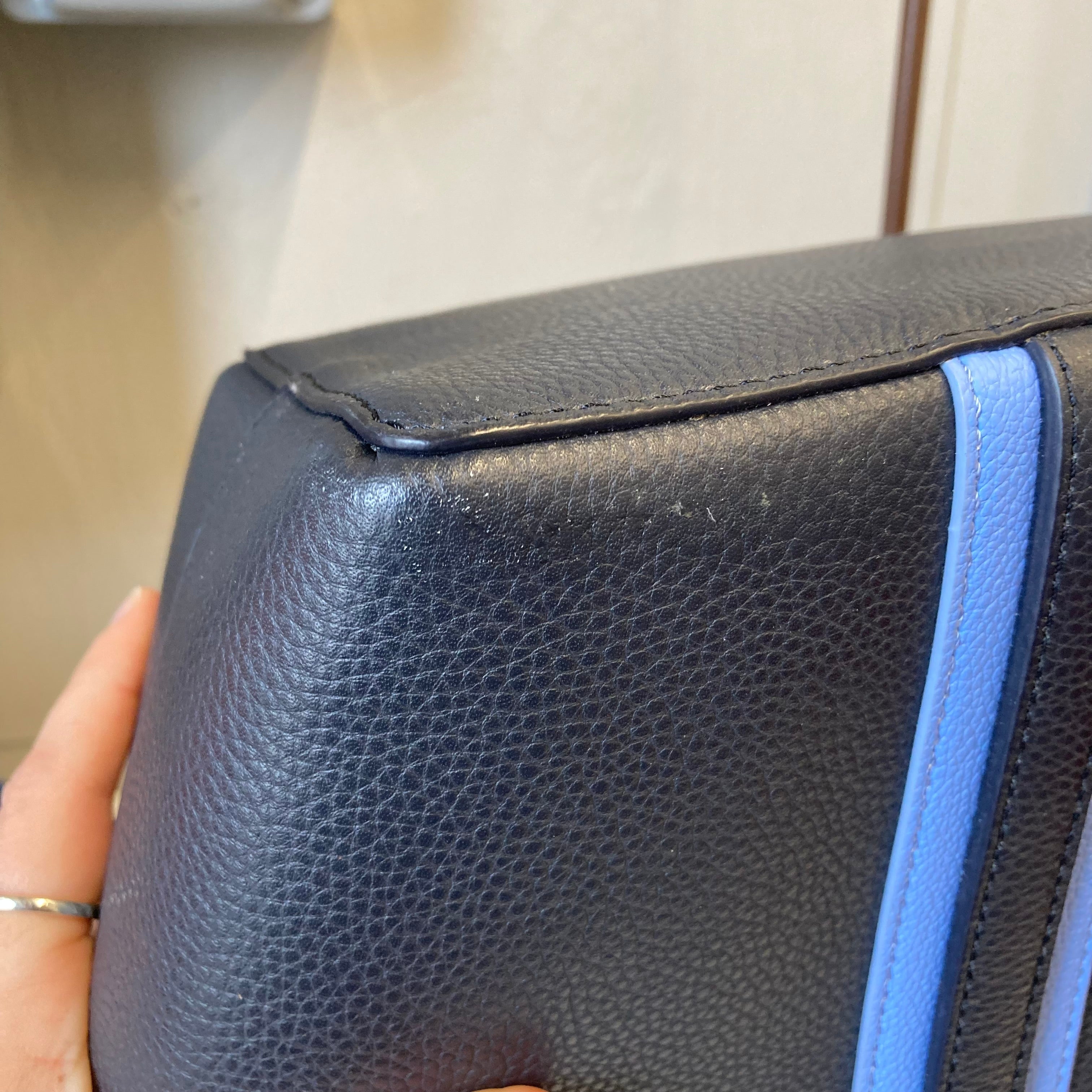 Tote Leather By Talbots In Black & Blue, Size:Large