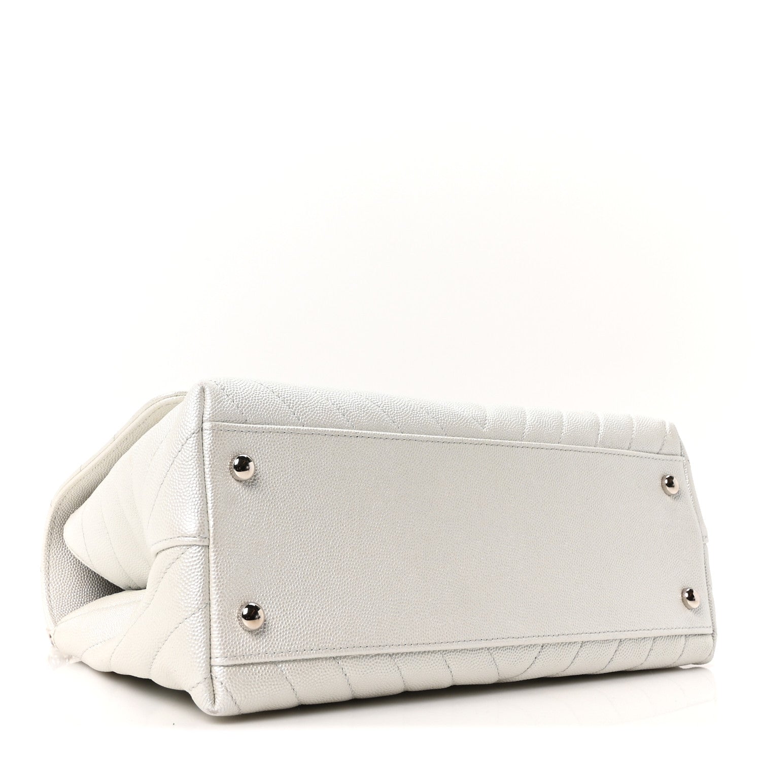 Iridescent Caviar Chevron Quilted Small Coco Handle Flap White