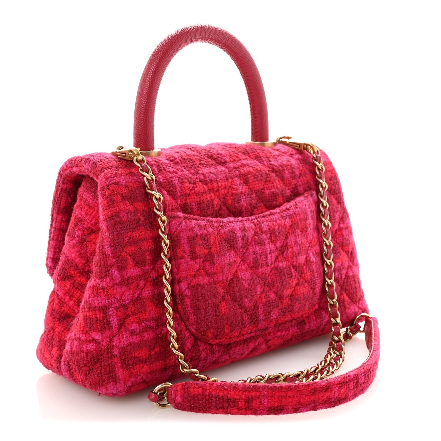 Tweed Mini Coco Handle Flap Fuchsia