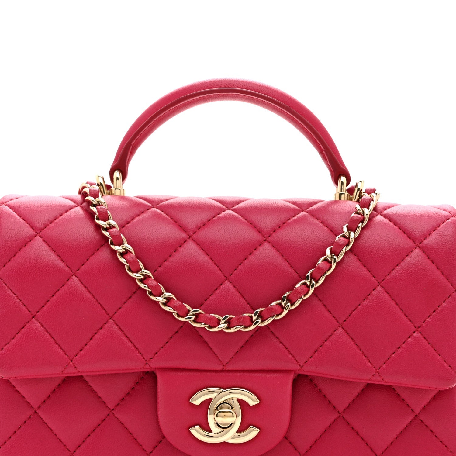 Lambskin Quilted Mini Top Handle Rectangular Flap Dark Pink