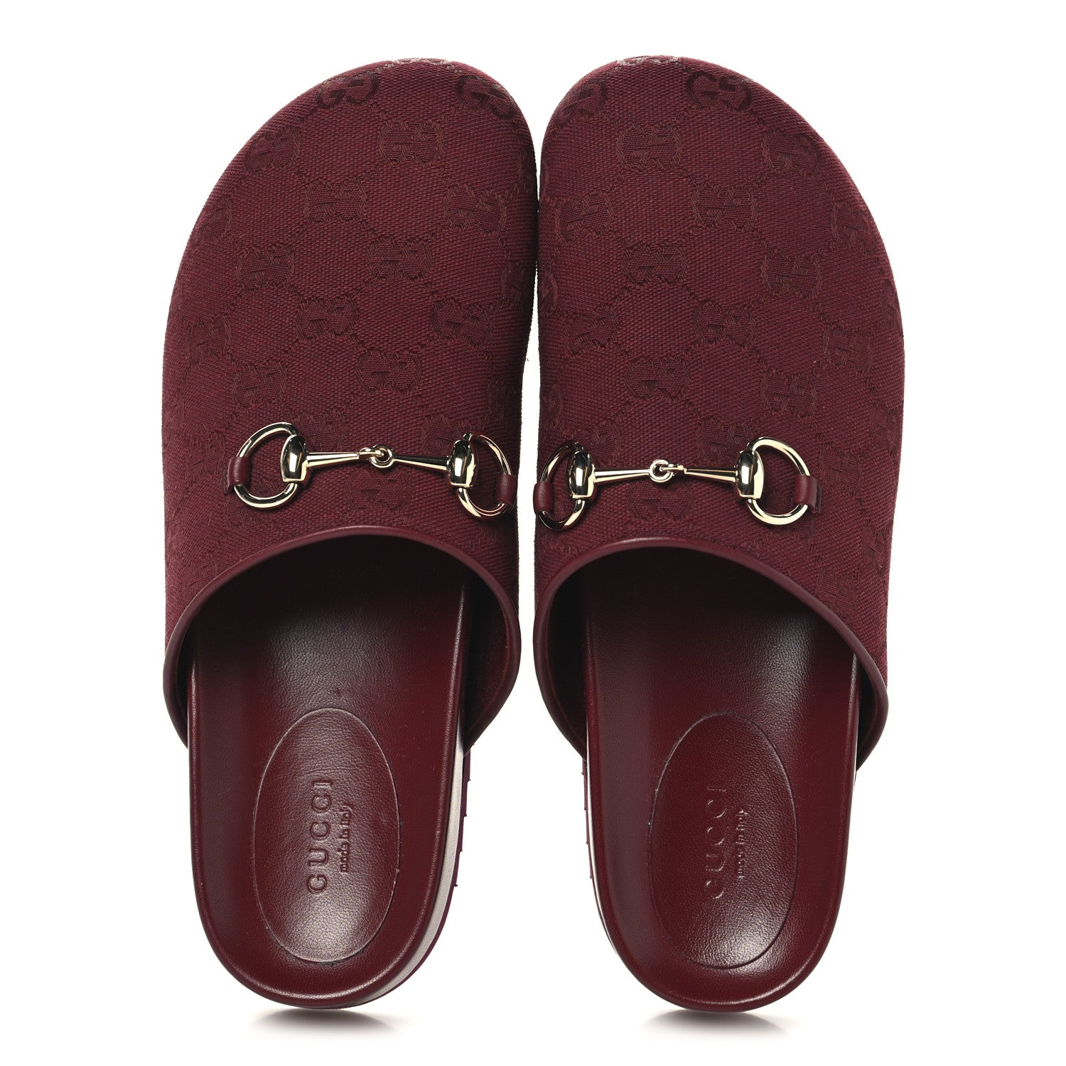 GG Supreme Monogram Womens Horsebit Slippers 38.5 Rosso Ancora