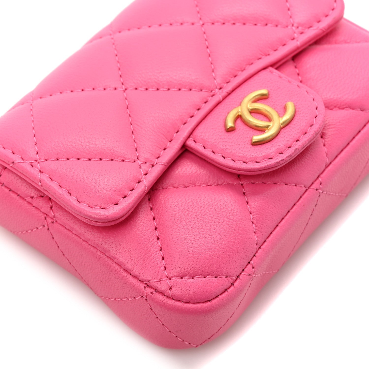 Lambskin Enamel Quilted Mini Chain Belt Bag Pink