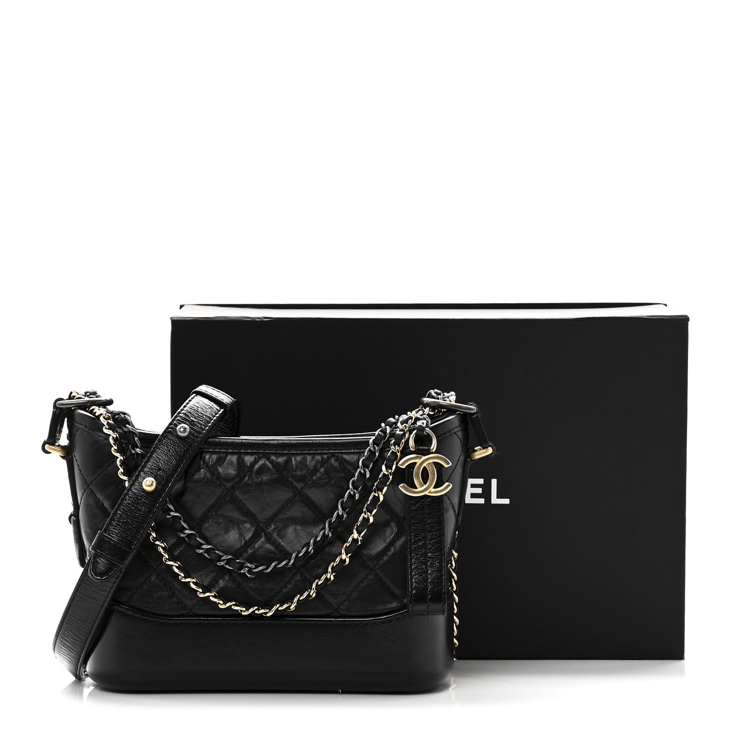 Aged Calfskin Quilted Small Gabrielle Hobo Black