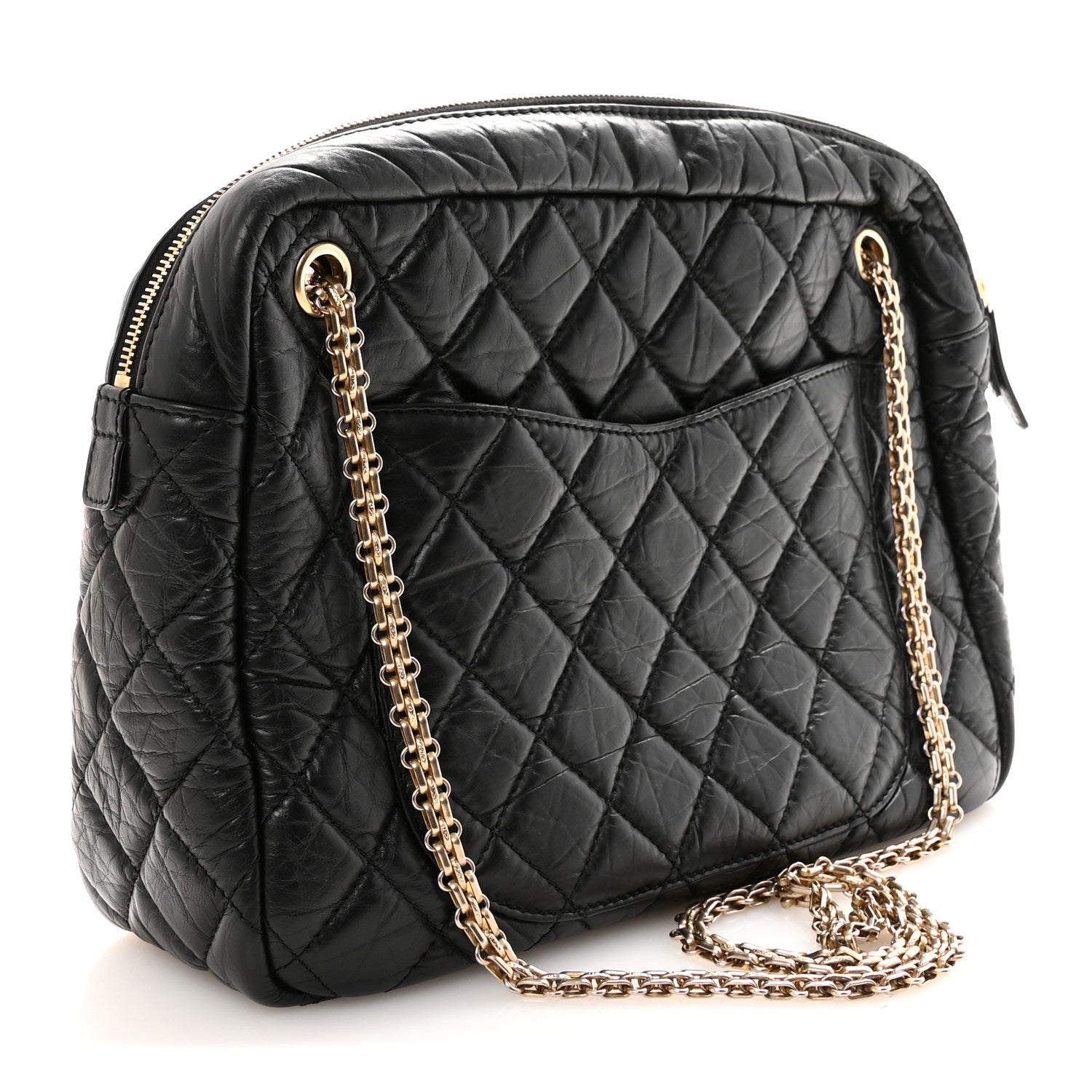 Aged Calfskin Quilted Large Reissue Camera Case Black