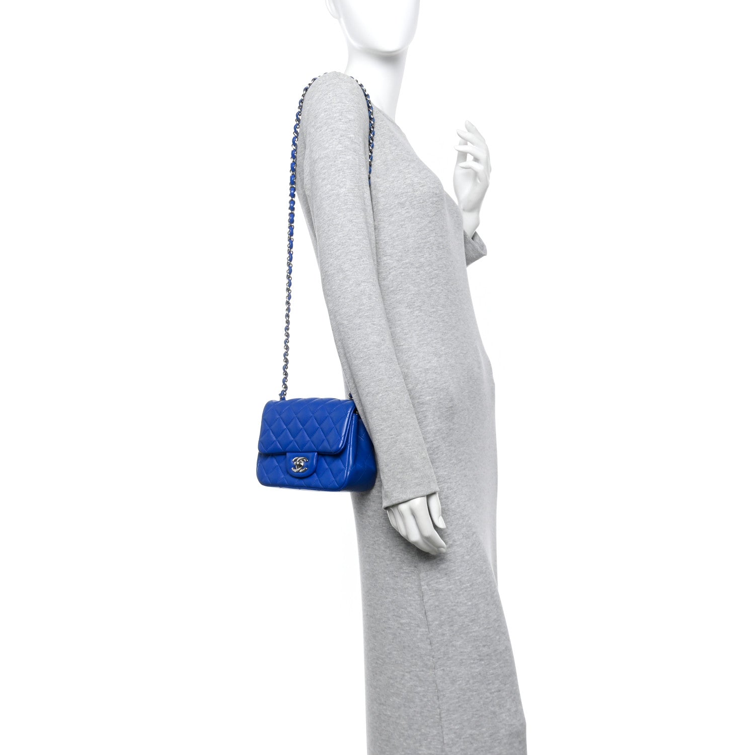 Lambskin Quilted Mini Square Flap Blue