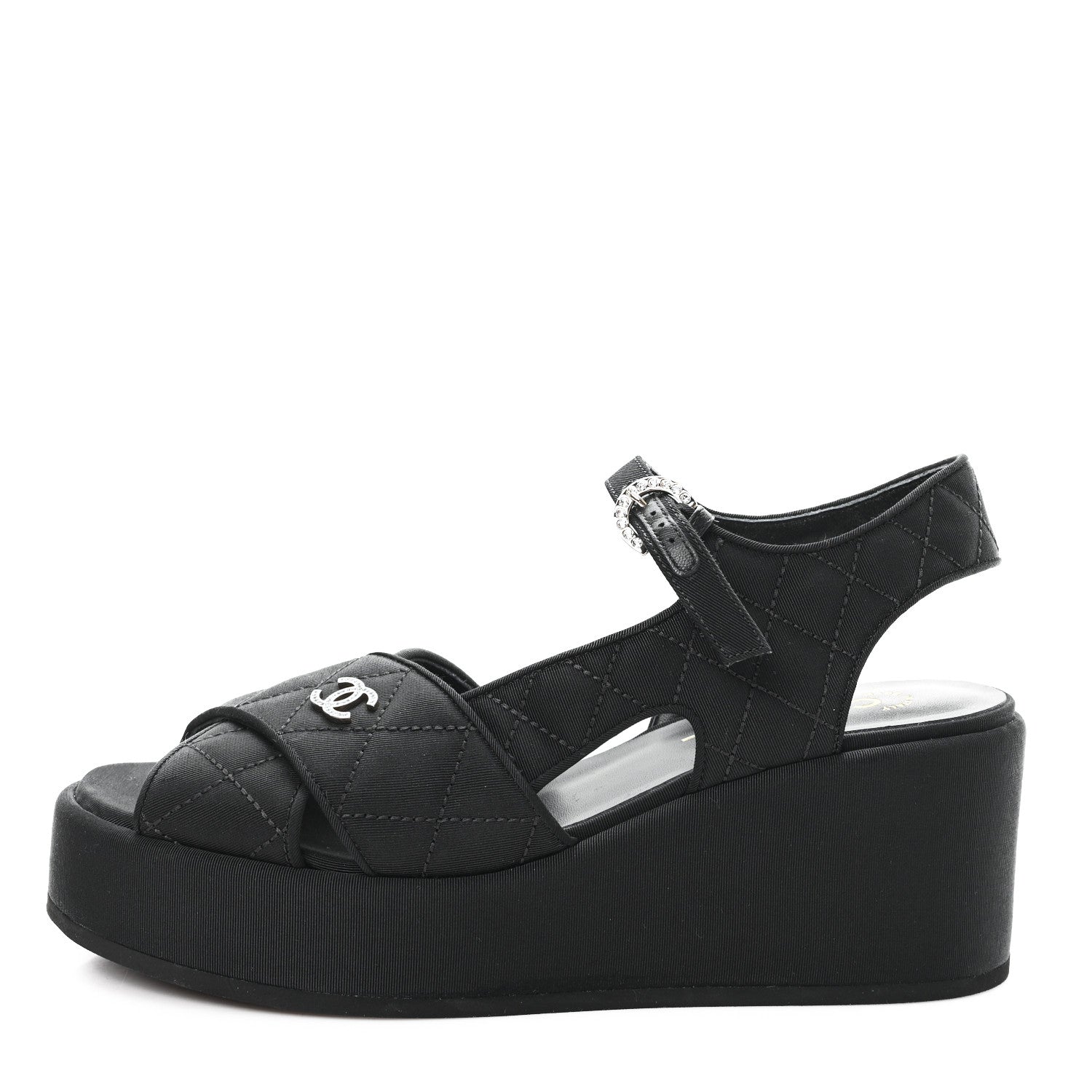 Grosgrain Quilted Crystal CC Platform Sandals 39.5 Black