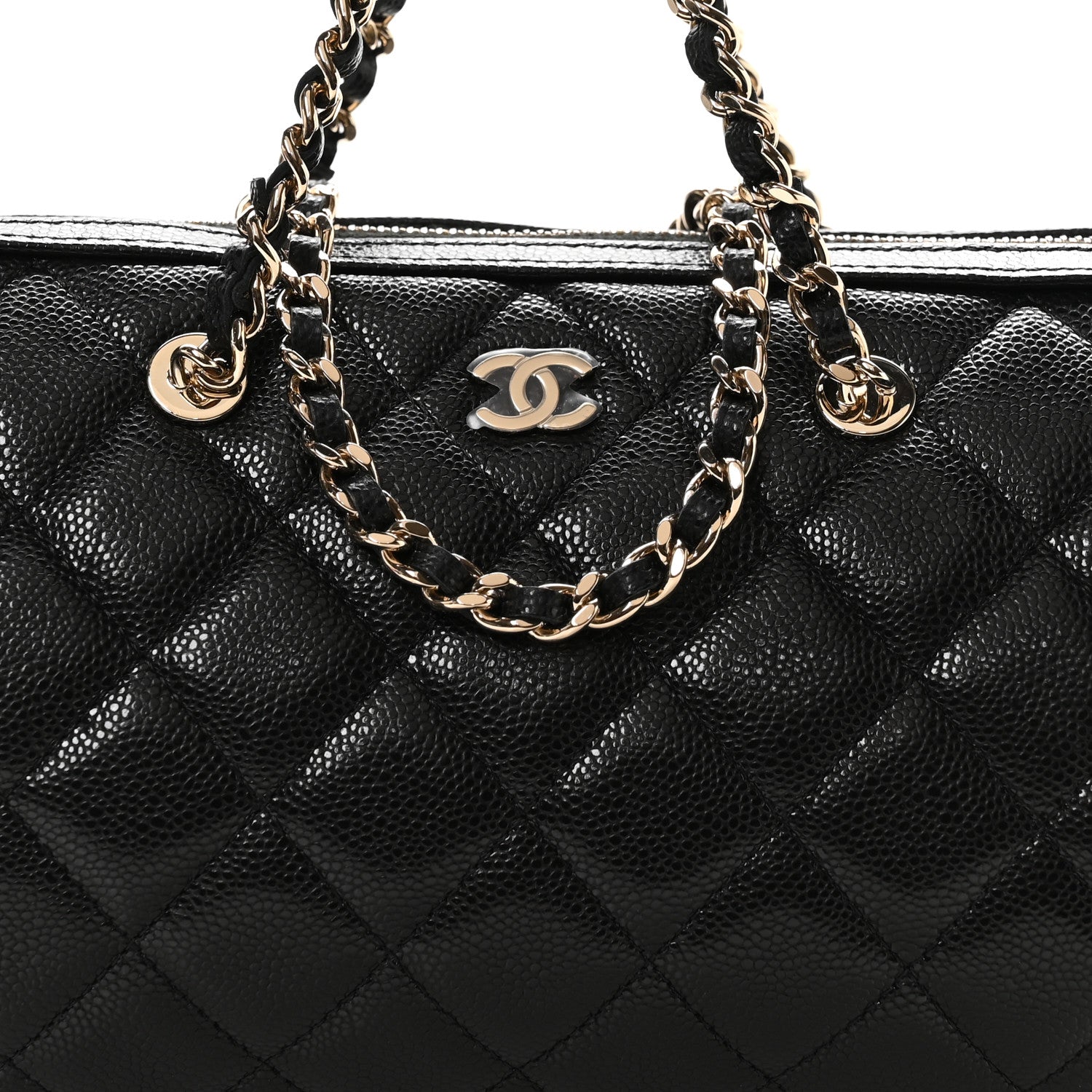 Caviar Quilted Barrel Clutch With Chain Black