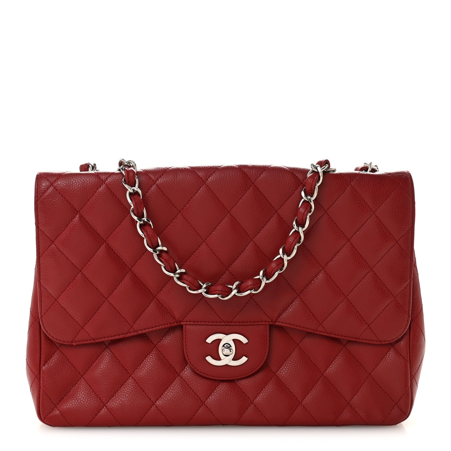 Caviar Quilted Jumbo Single Flap Dark Red