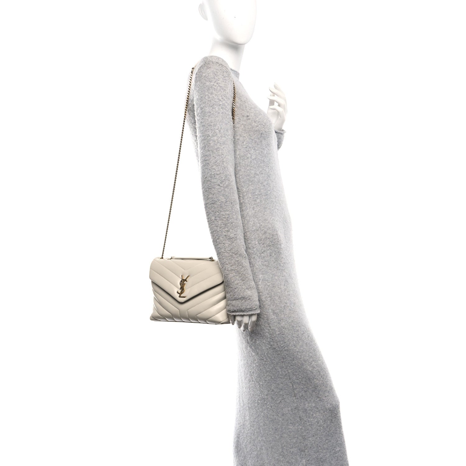 Calfskin Y Quilted Monogram Small Loulou Chain Satchel Blanc Vintage