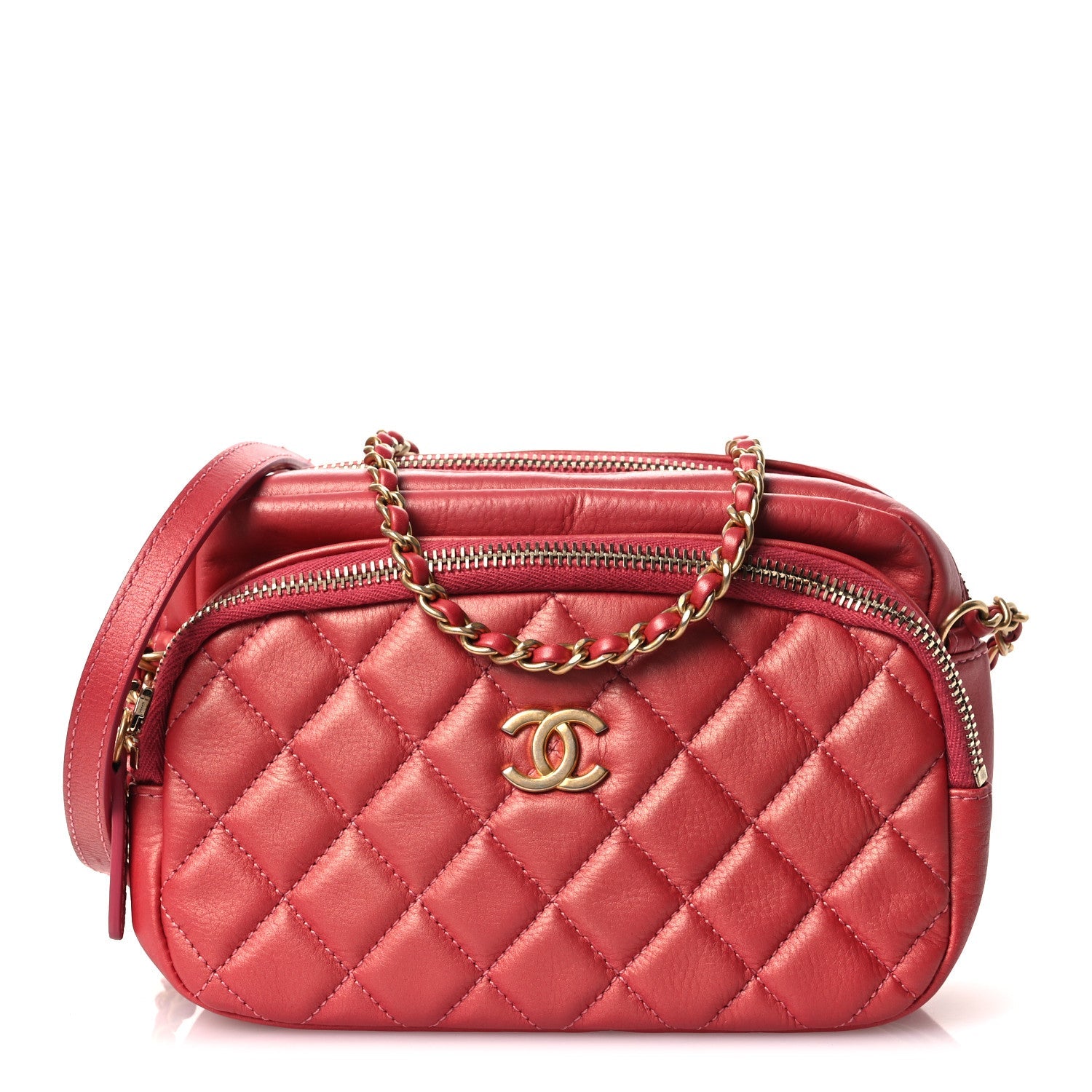 Calfskin Quilted Day Trips Camera Case Pink
