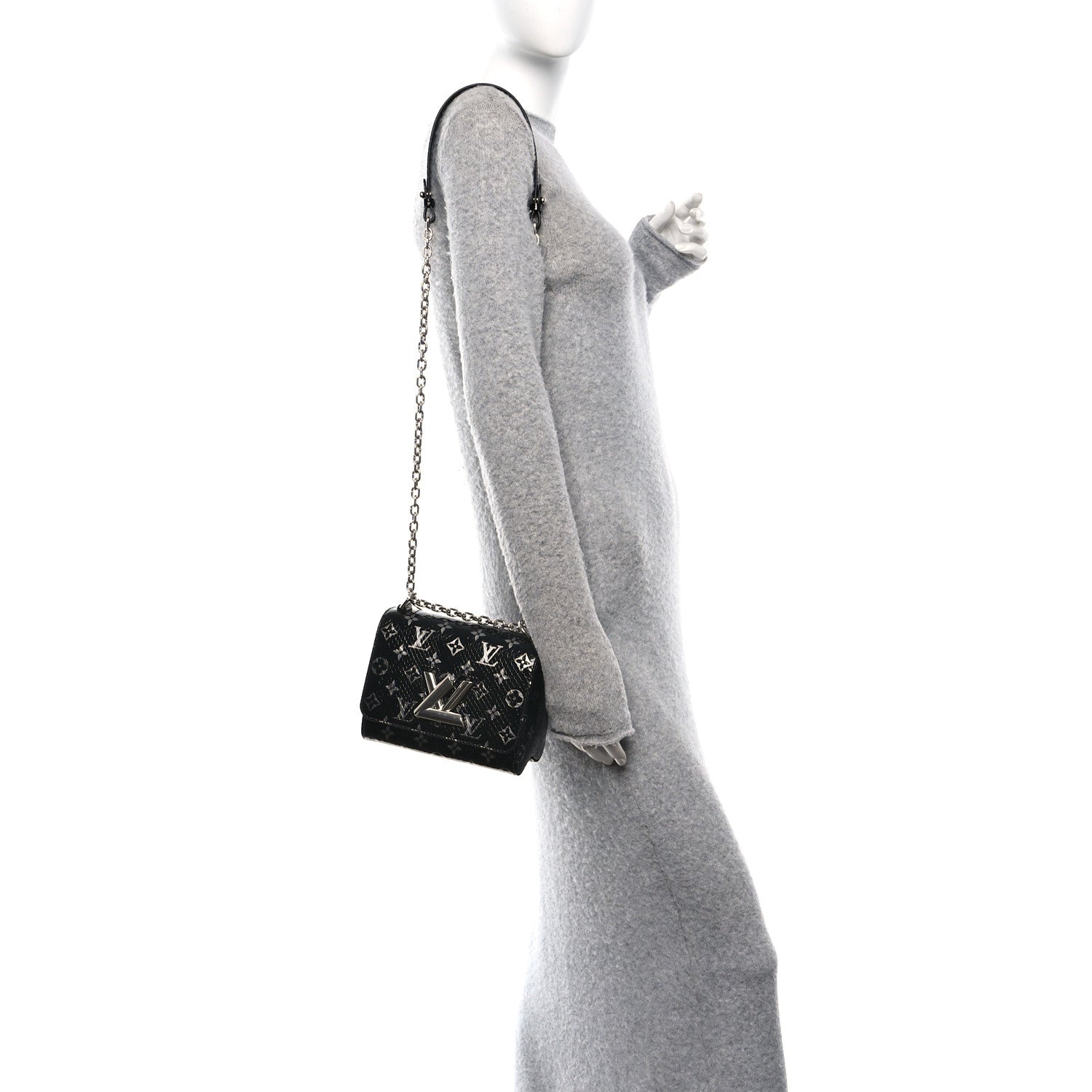 Snakeskin Monogram Twist Shoulder Bag PM Black