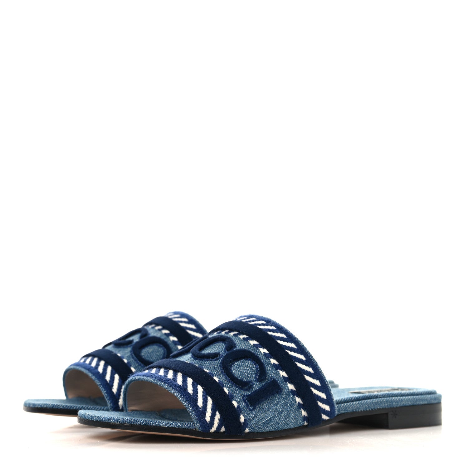 New Denim Logo Embroidered Slide Sandal 37.5 Light Blue