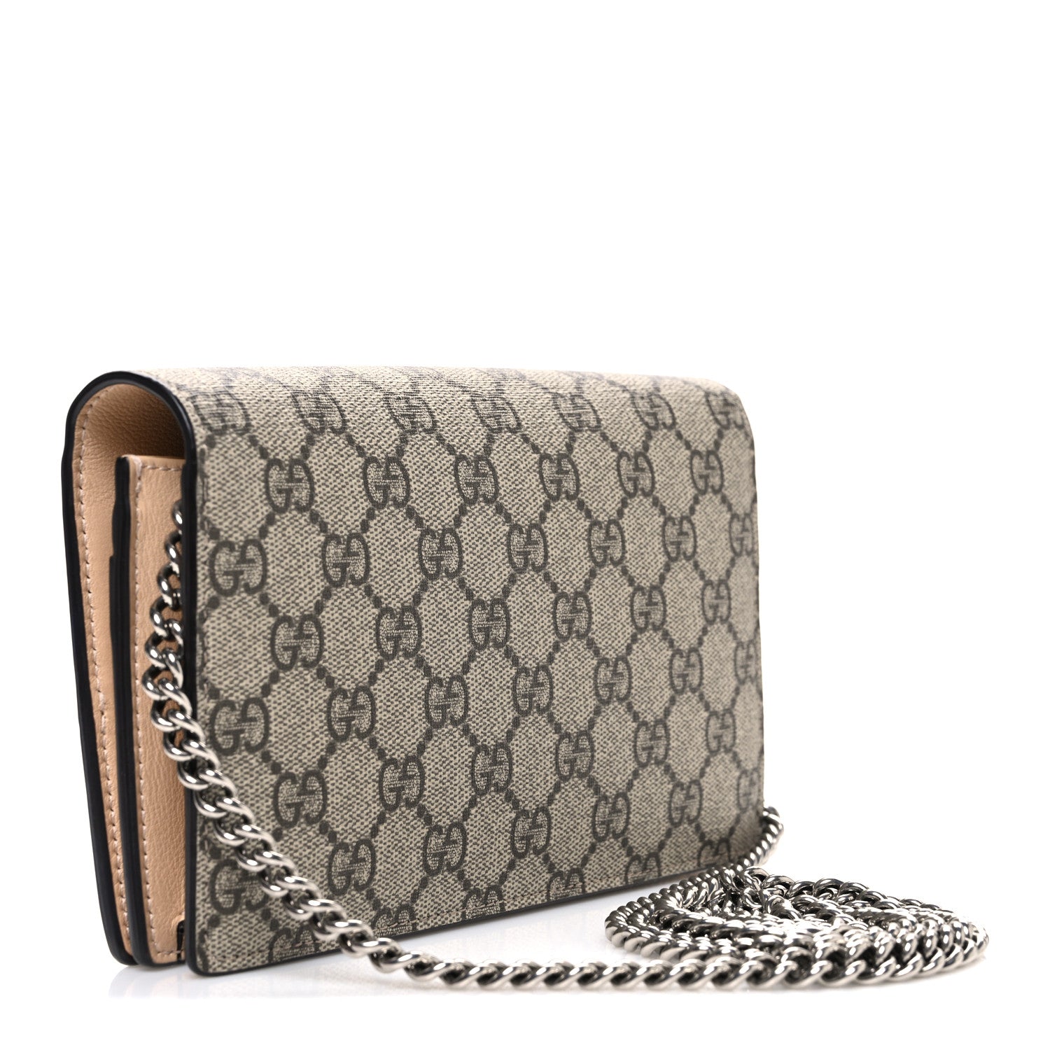 GG Supreme Monogram Bi-Color Mini GG Marmont Chain Wallet Souffle Rose Beige Ebony
