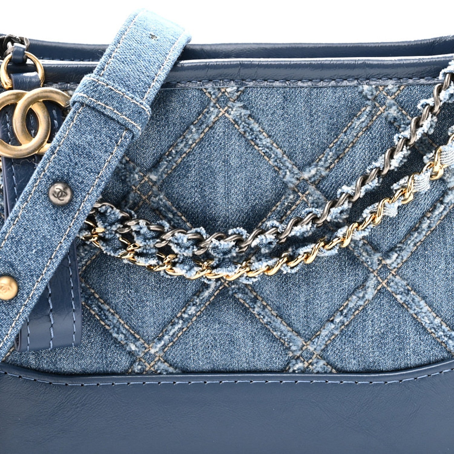 Denim Calfskin Small Gabrielle Hobo Blue