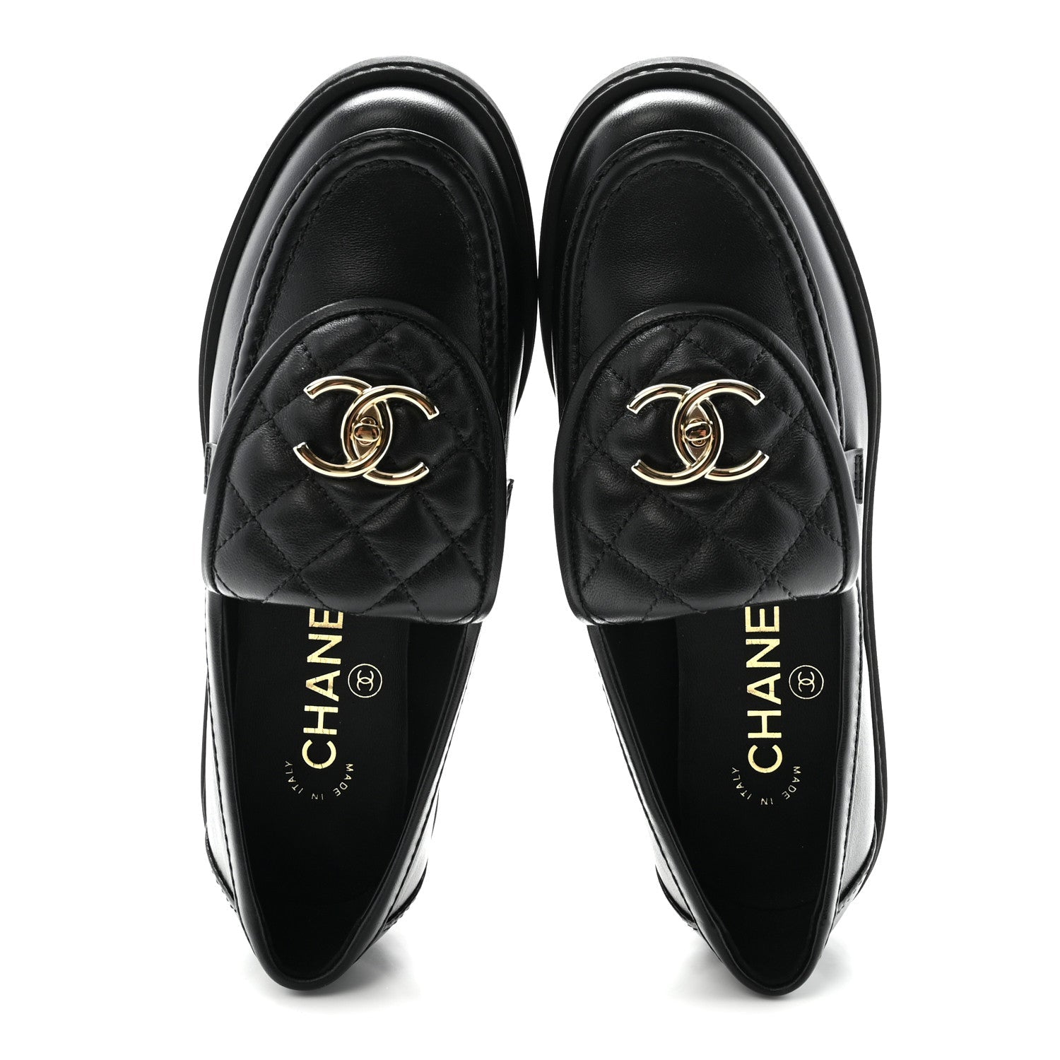 Lambskin Quilted CC Turnlock Loafers 35 Black