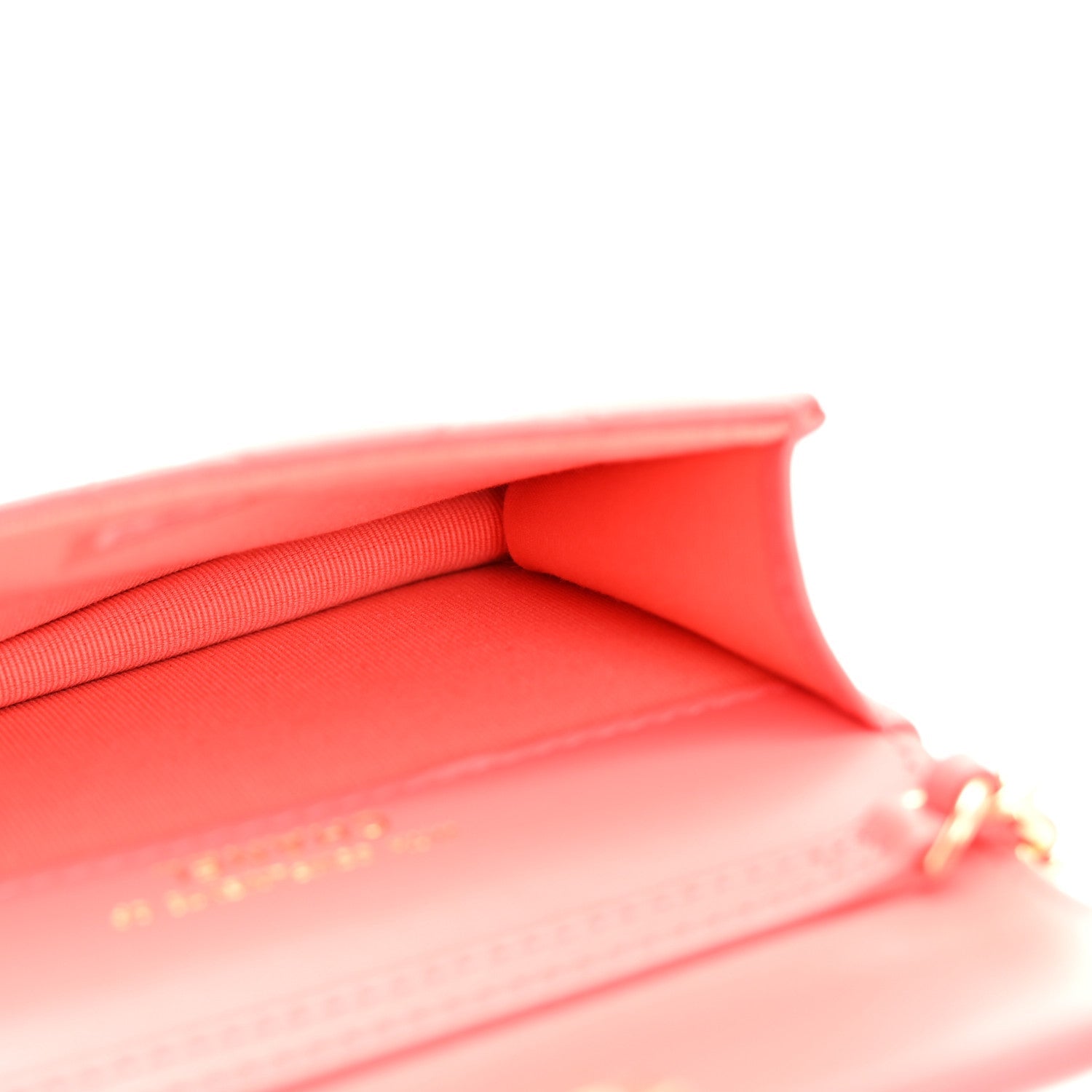 Shiny Lambskin Quilted Card Holder On Chain Pink