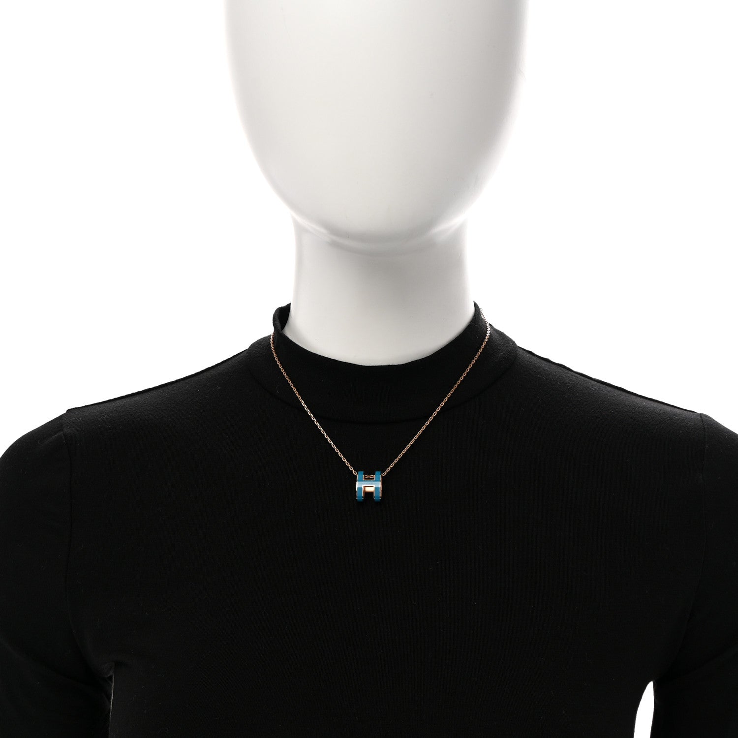 Lacquered Gold Pop H Pendant Necklace Turquoise