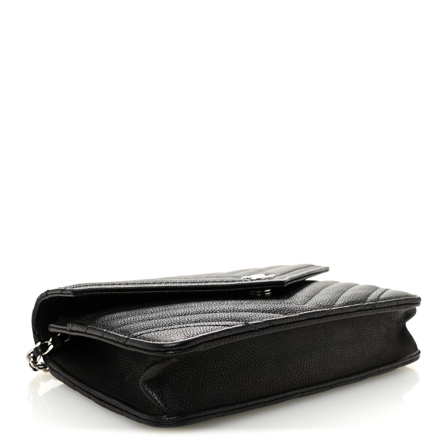 Goatskin Chevron Quilted Statement Wallet On Chain WOC Black