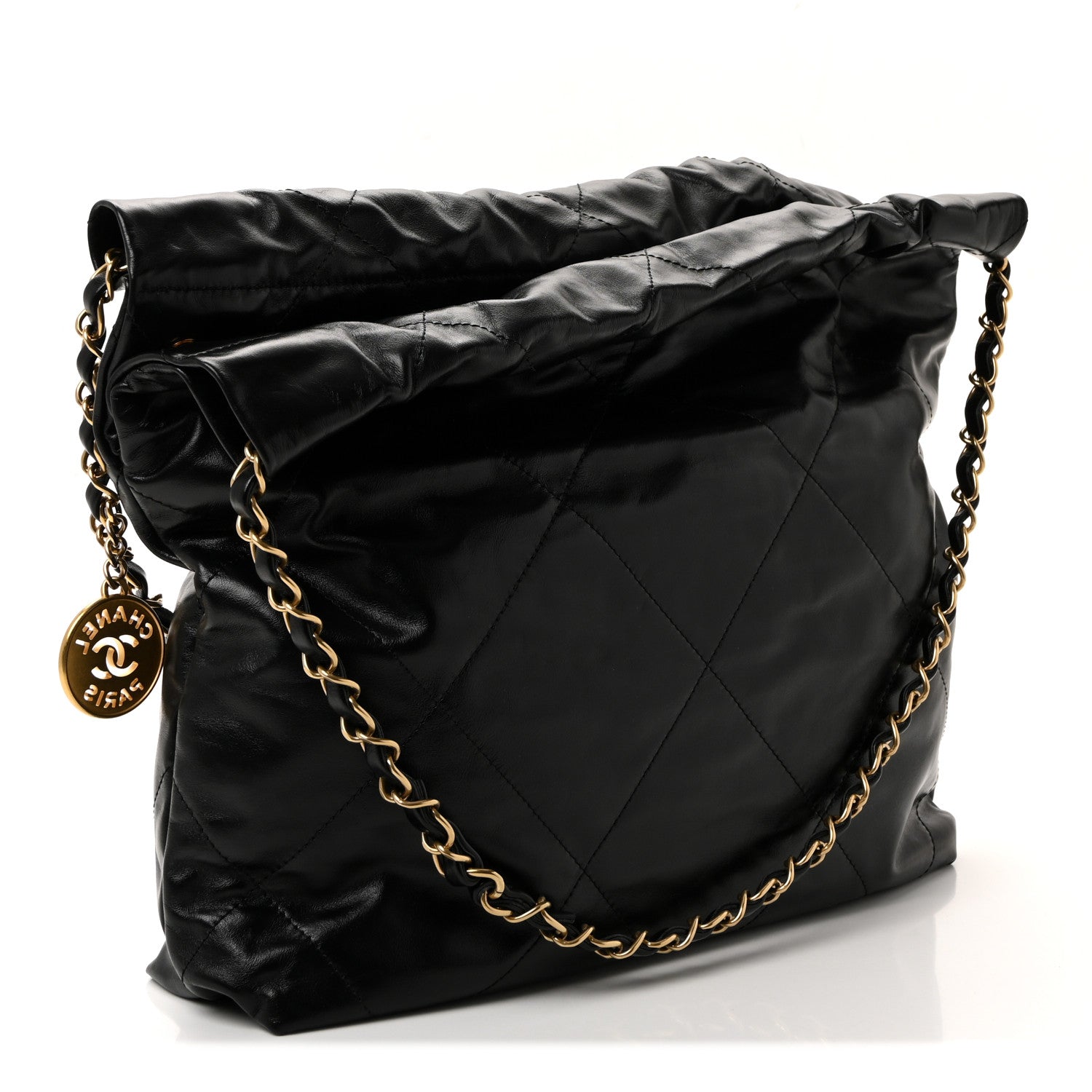 Shiny Calfskin Quilted Small Chanel 22 Black
