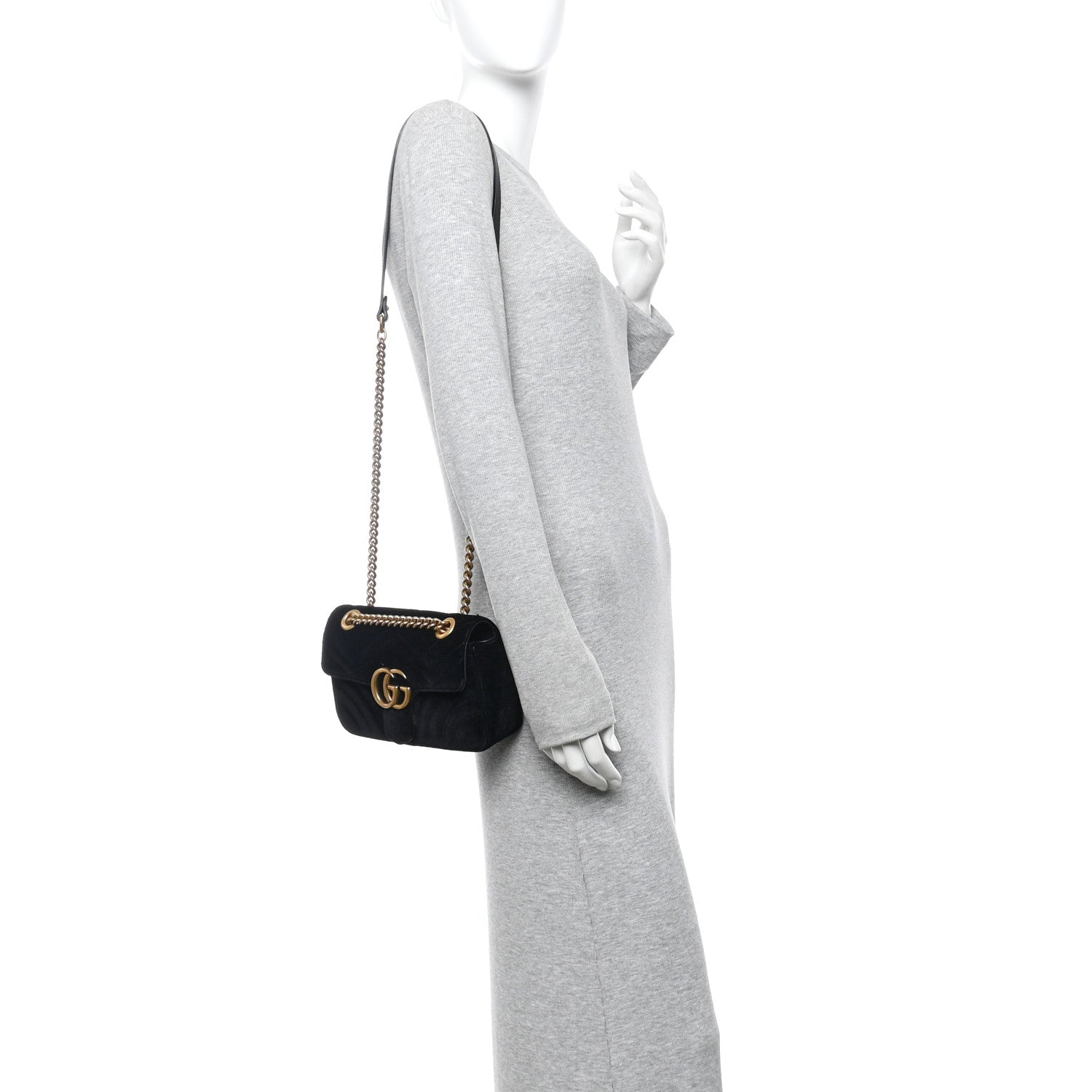 Velvet Matelasse Small GG Marmont Shoulder Bag Black