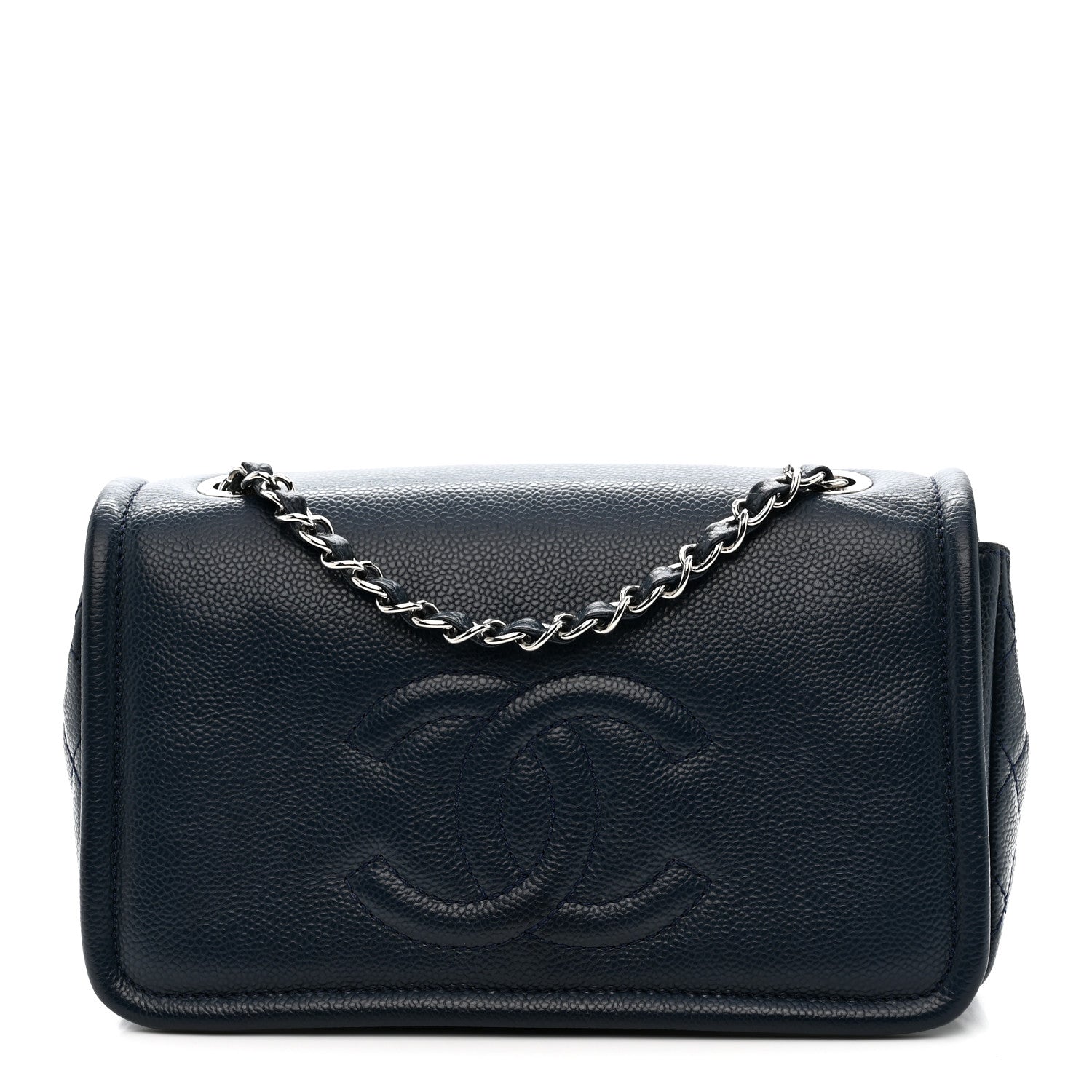 Caviar Medium Timeless CC Flap Navy Blue
