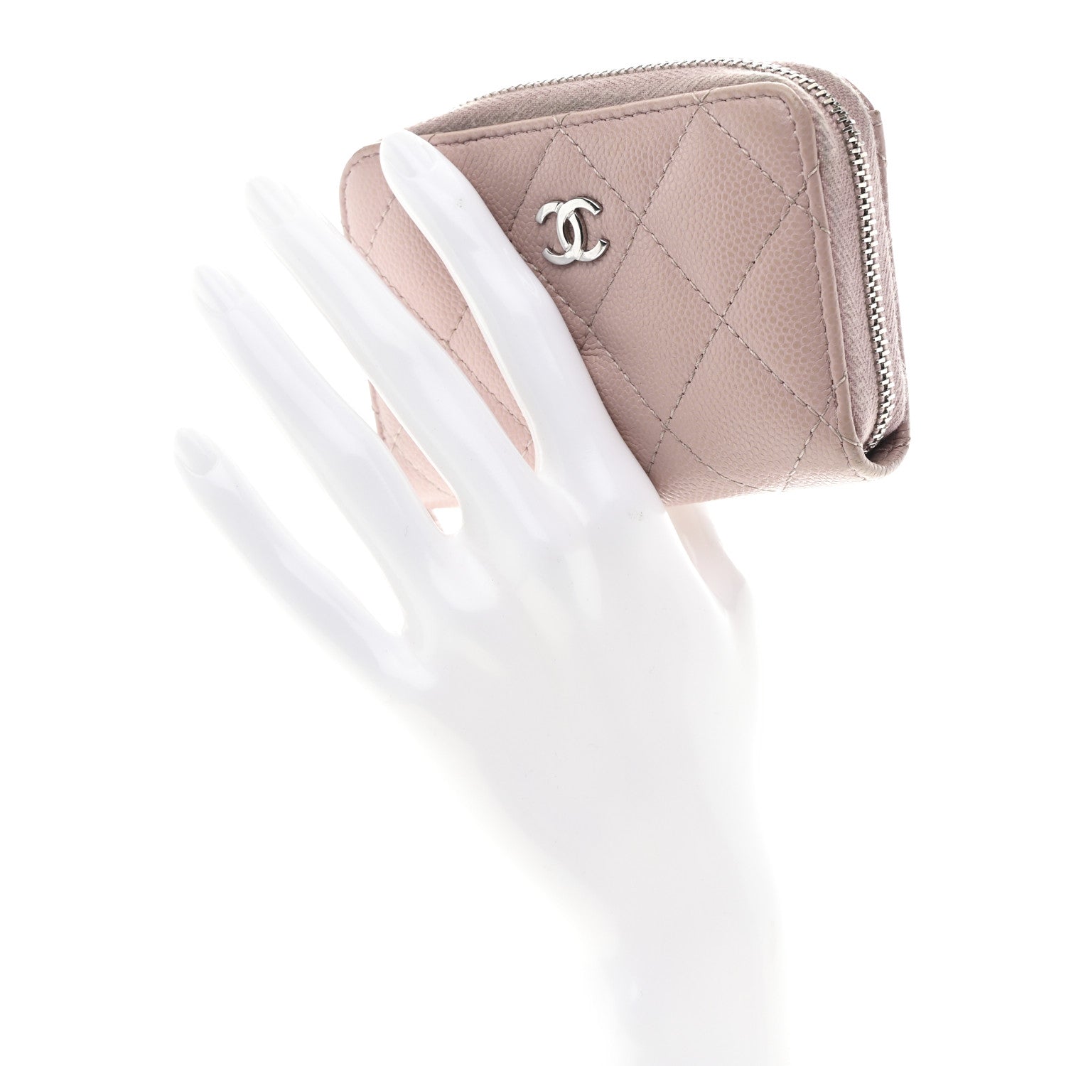 Caviar Quilted Zip Coin Purse Light Pink