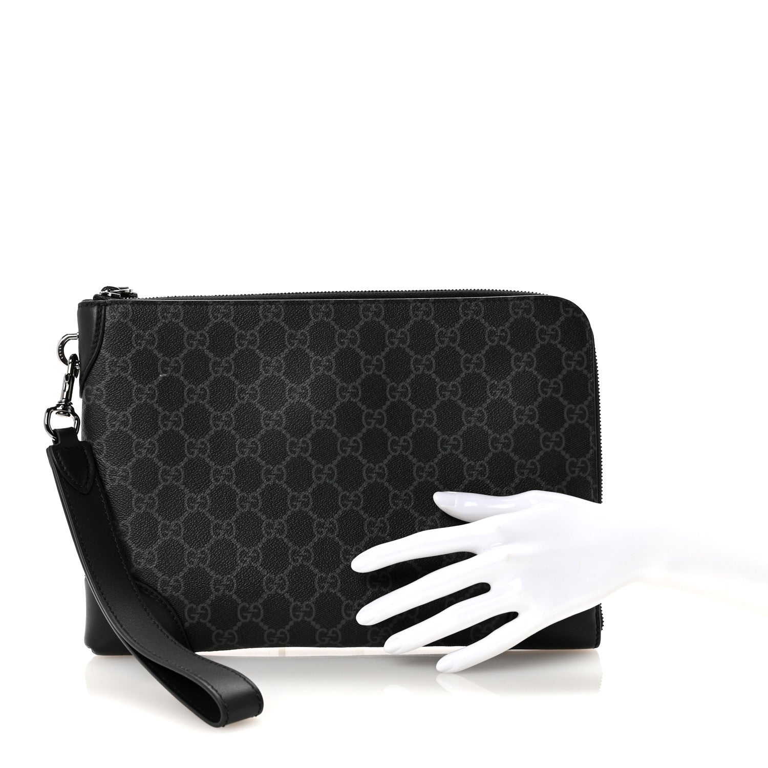 GG Supreme Monogram Textured Calfskin Emblem Small Business Case Black
