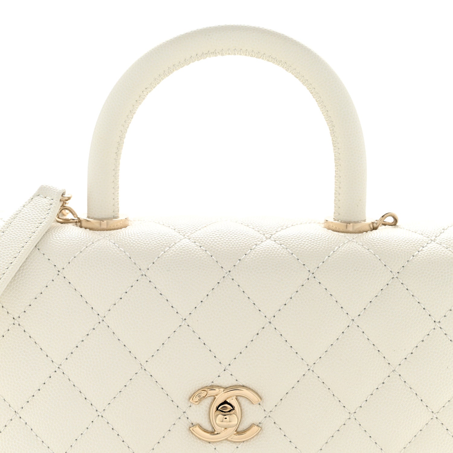 Caviar Quilted Mini Coco Handle Flap White
