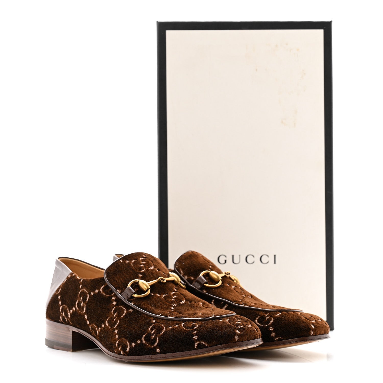 Velvet GG Monogram Goatskin Mens Horsebit Loafers 8.5 Brown Vintage Cocoa