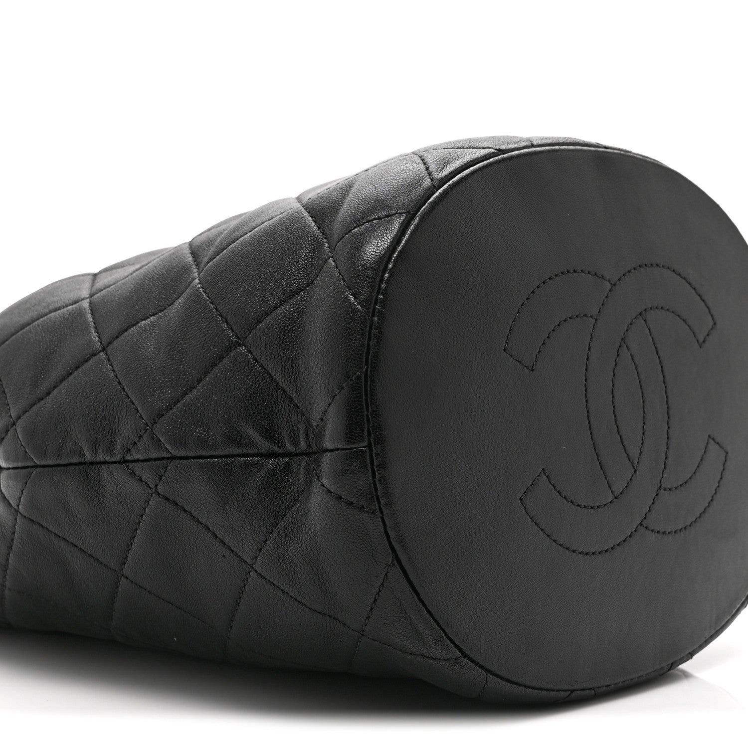 Shiny Lambskin Quilted Small Chain Is More Drawstring Bag Black