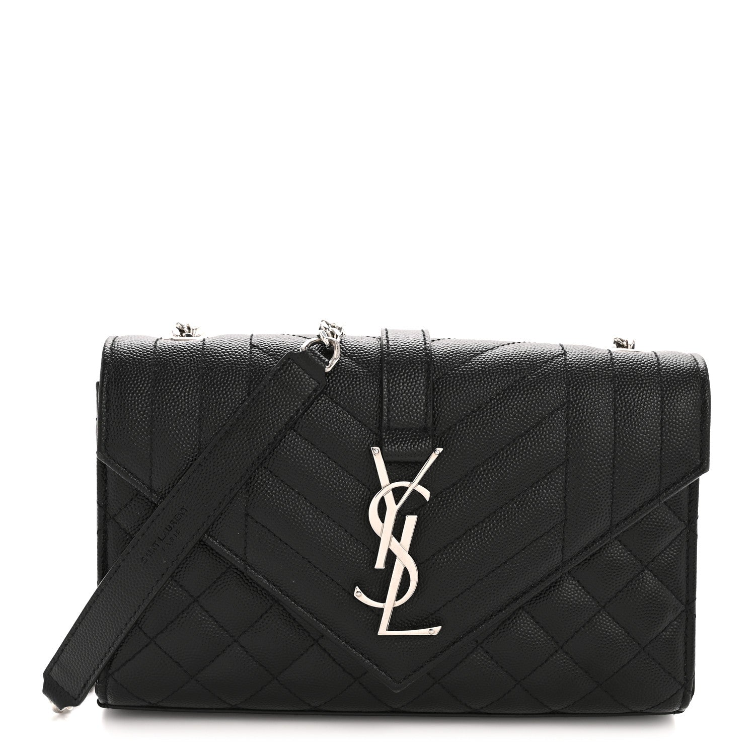 Grain De Poudre Textured Mixed Matelasse Triquilt Small Monogram Satchel Black